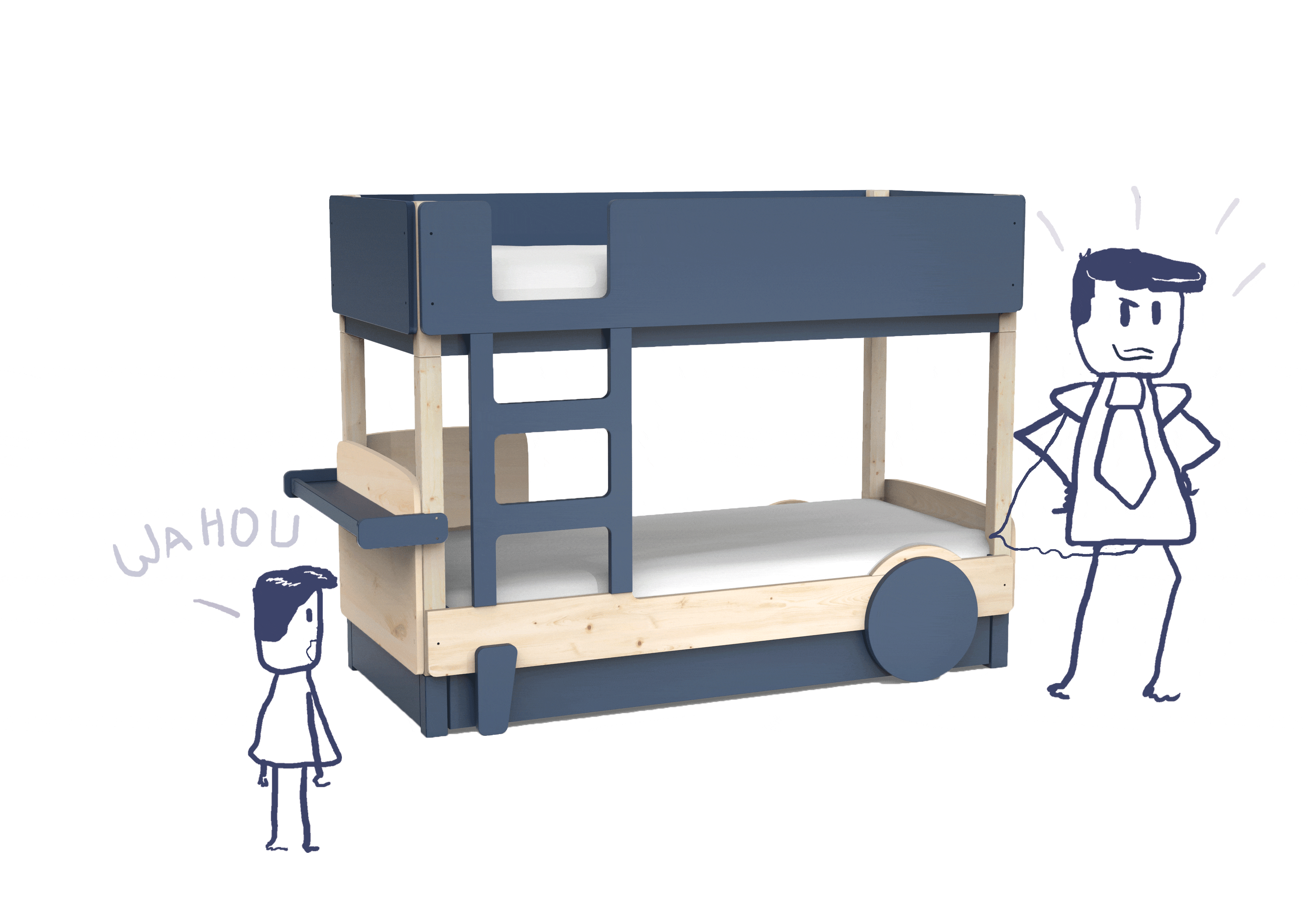 lit enfant en bois style superpose avec tiroir de rangement