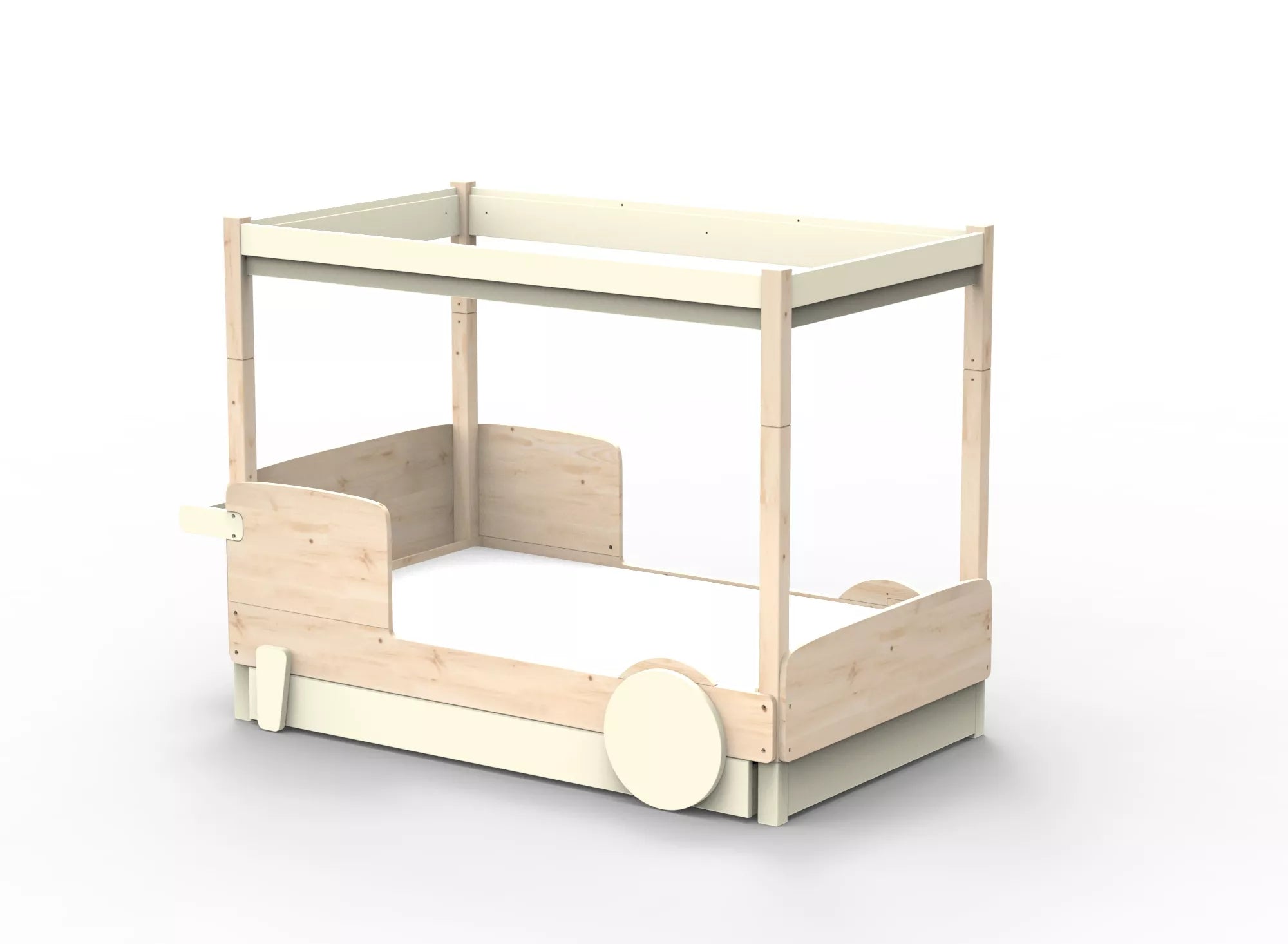 Lit Montessori baldaquin avec tiroir en bois massif - Éveil