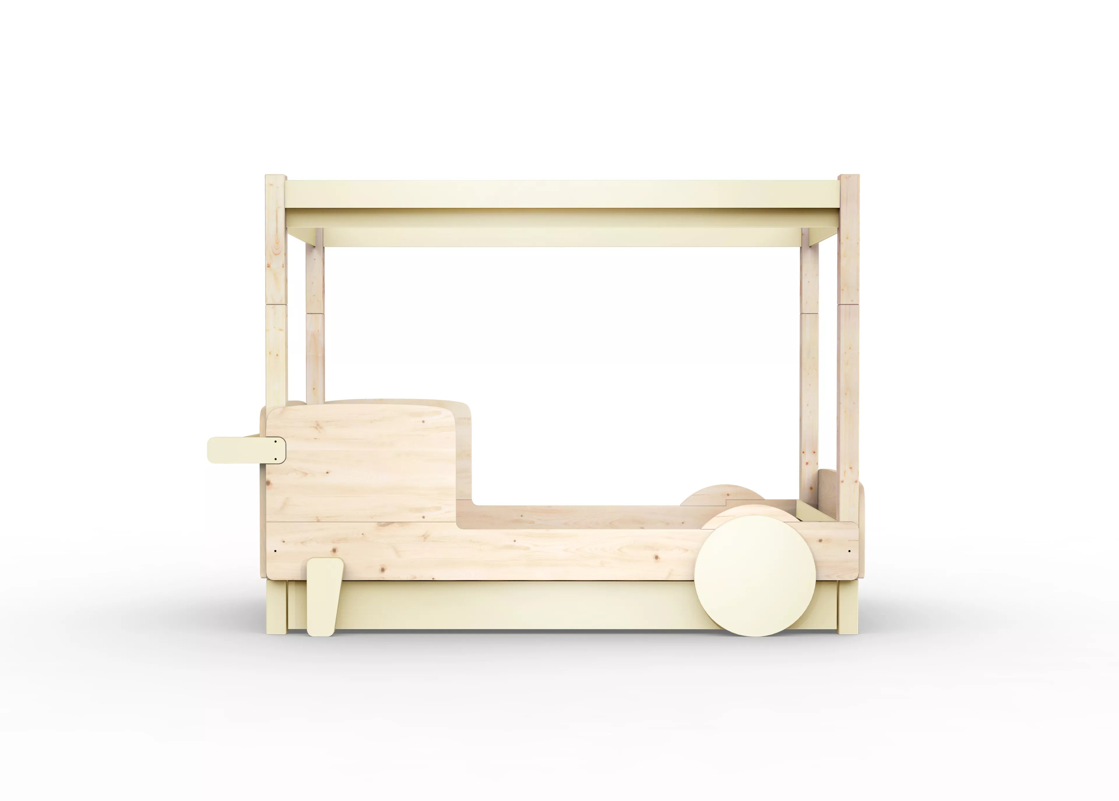 lit baldaquin en bois massif beige ivoire avec tiroir