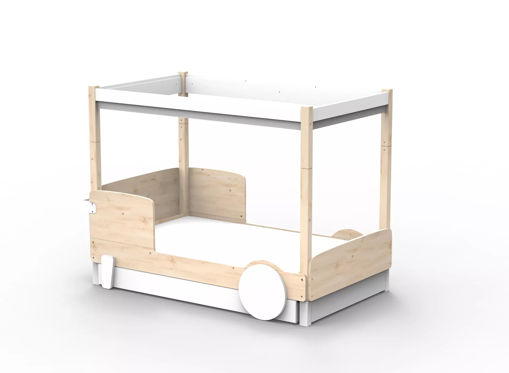 Lit Montessori baldaquin avec tiroir en bois massif - Éveil