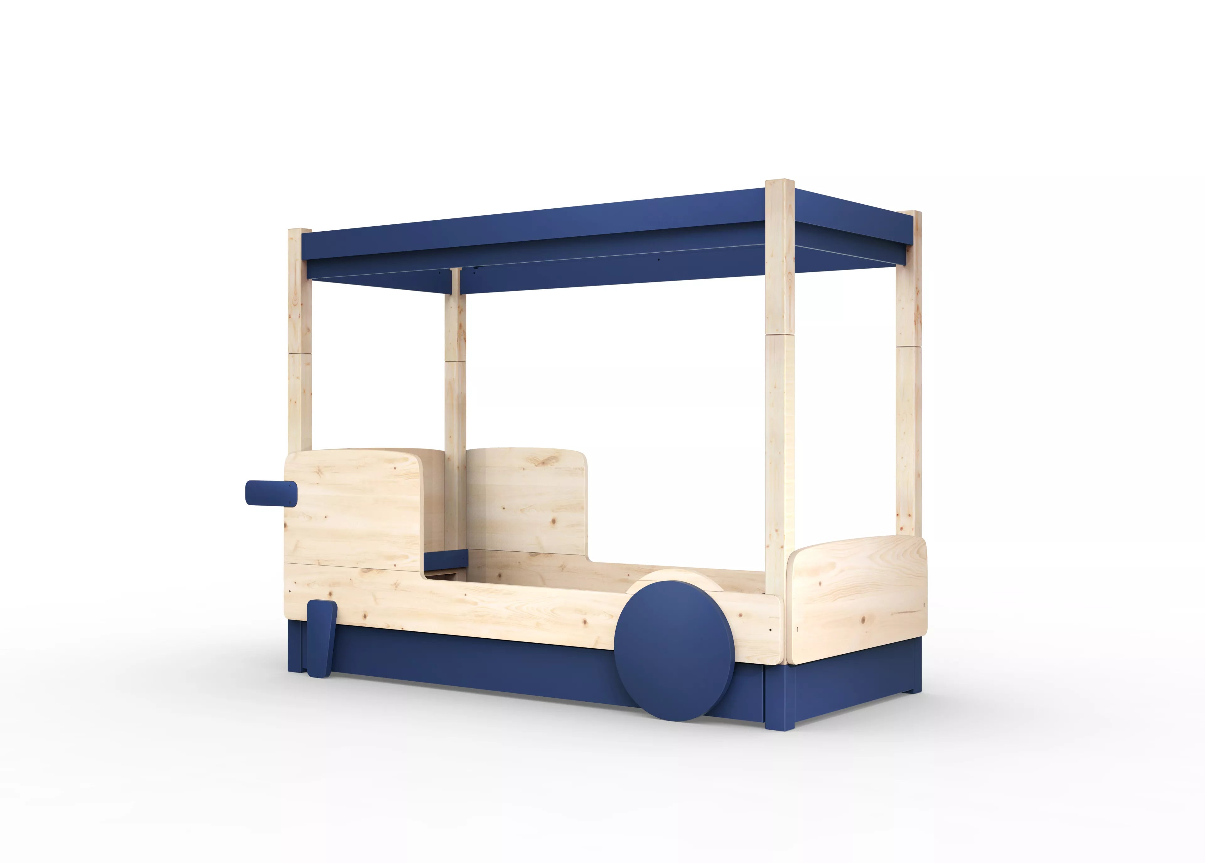 lit baldaquin en bois massif bleu atlantic avec tiroir