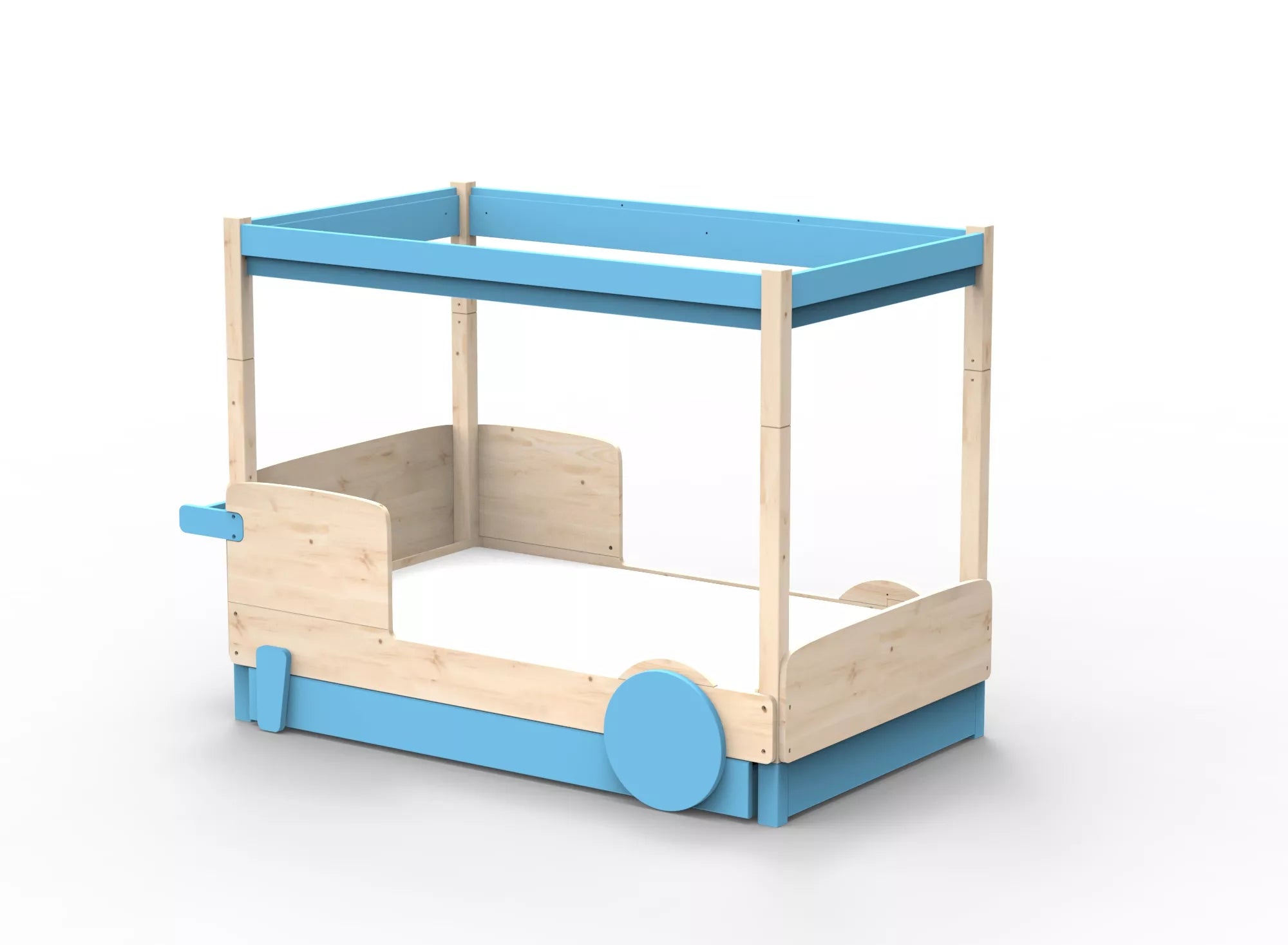 Lit Montessori baldaquin avec tiroir en bois massif - Éveil