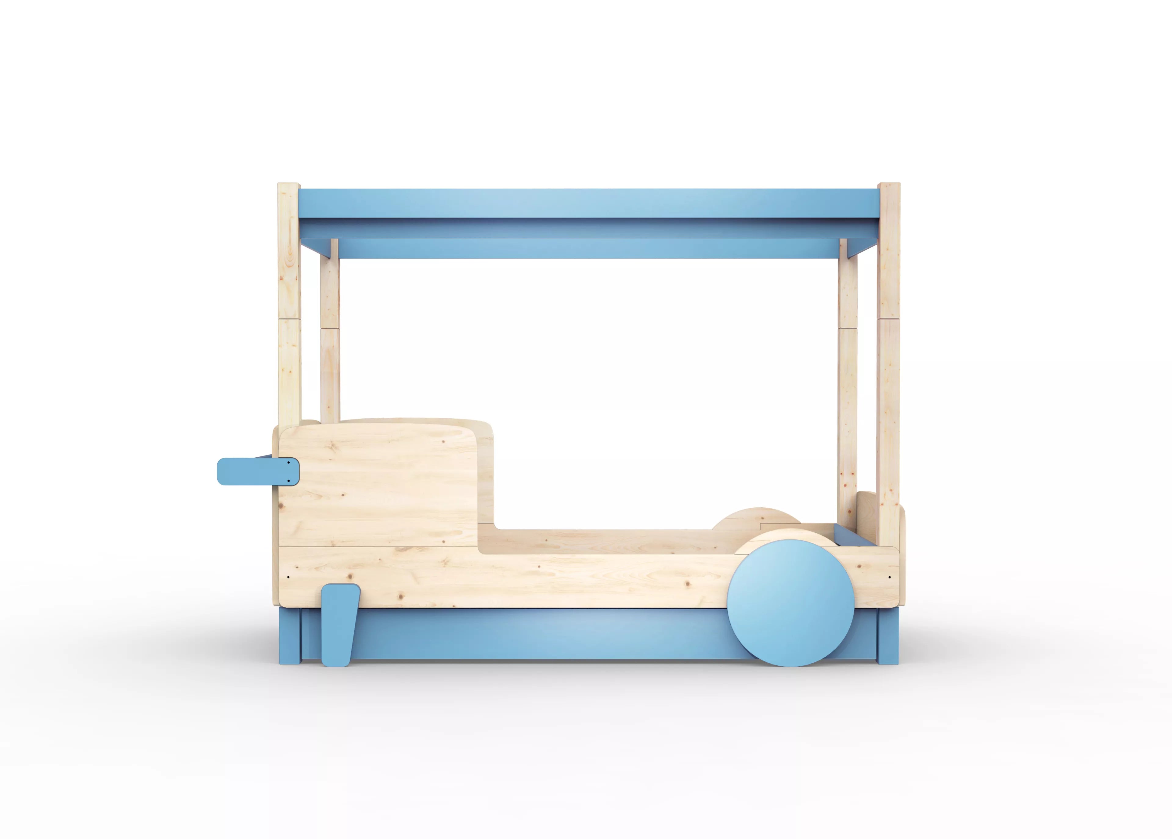 lit baldaquin en bois massif bleu azur avec tiroir