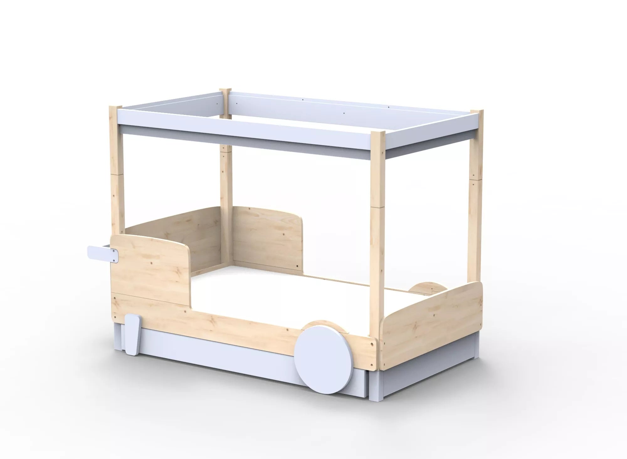 Lit Montessori baldaquin avec tiroir en bois massif - Éveil