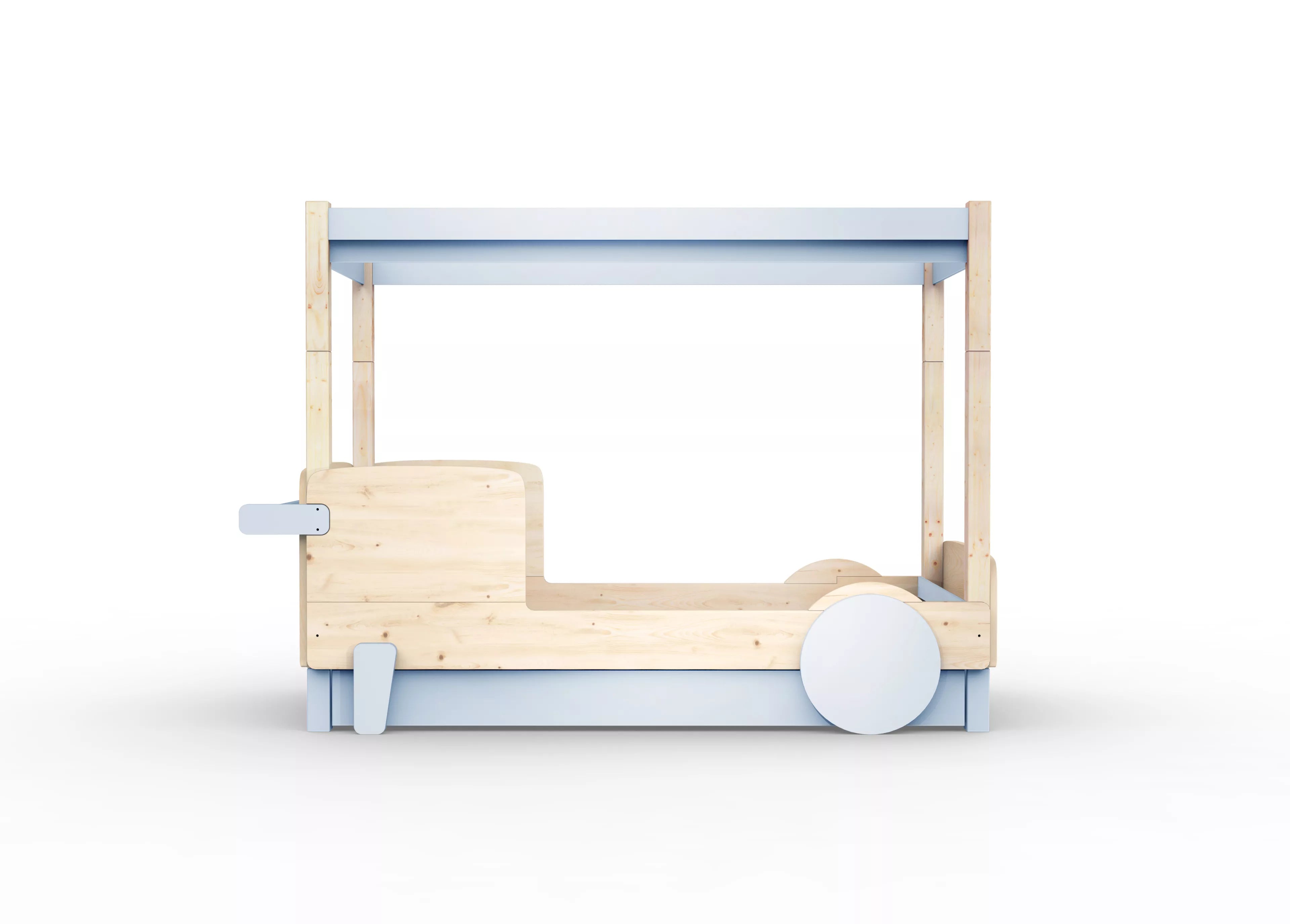 lit baldaquin en bois massif bleu poudre avec tiroir