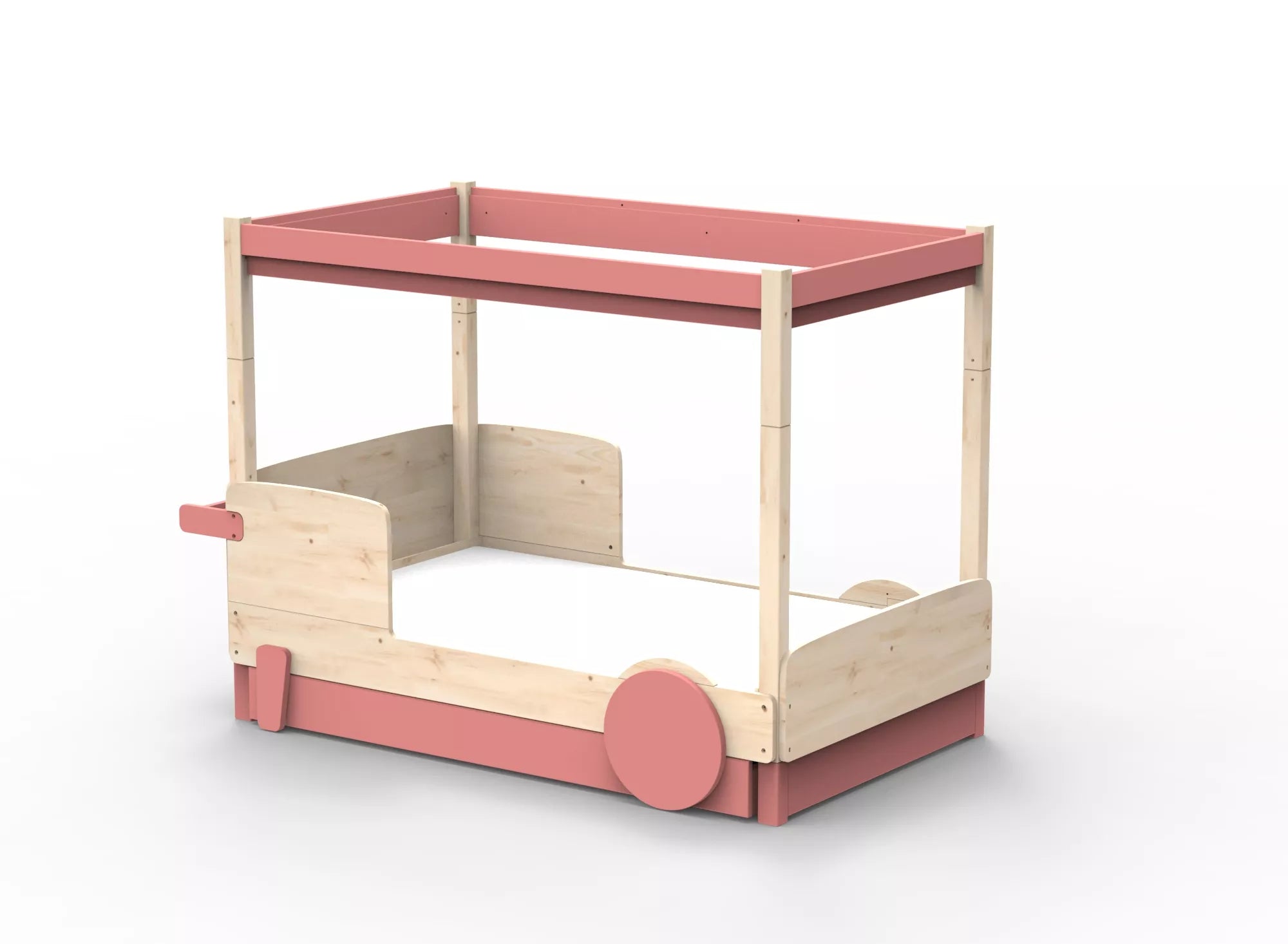 Lit Montessori baldaquin avec tiroir en bois massif - Éveil