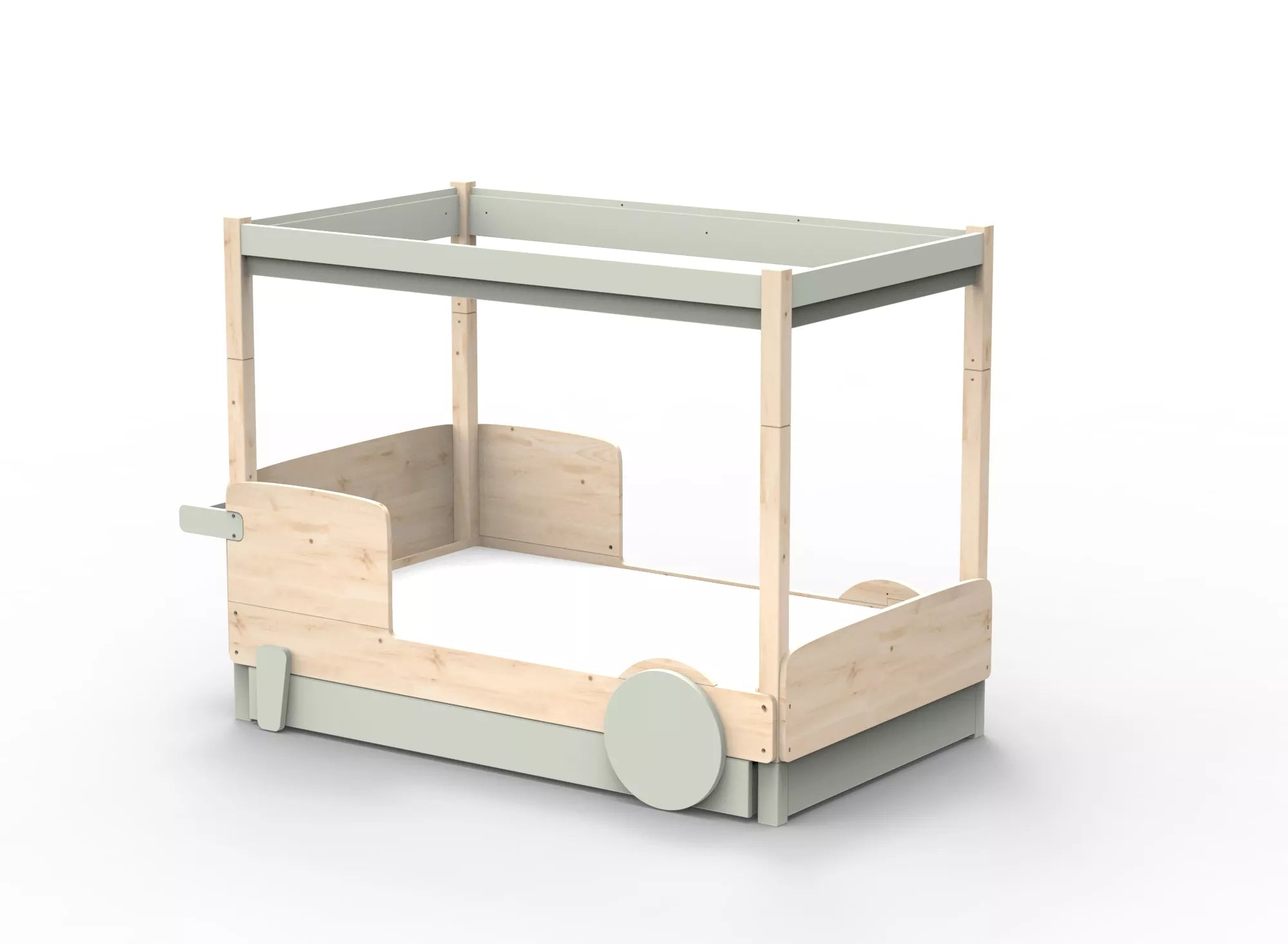 Lit Montessori baldaquin avec tiroir en bois massif - Éveil