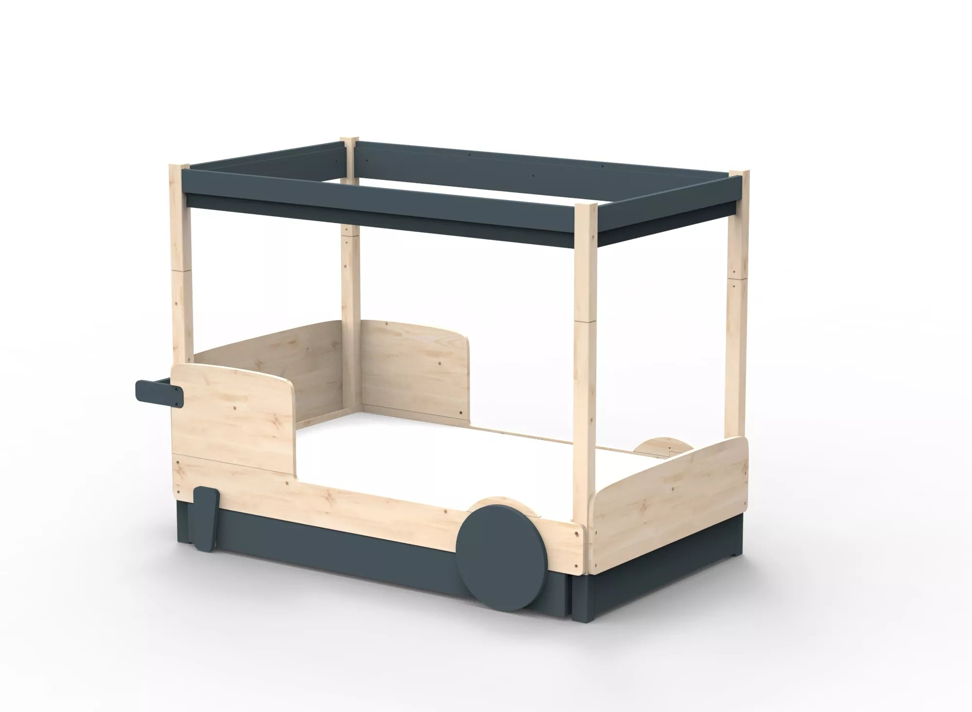 Lit Montessori baldaquin avec tiroir en bois massif - Éveil