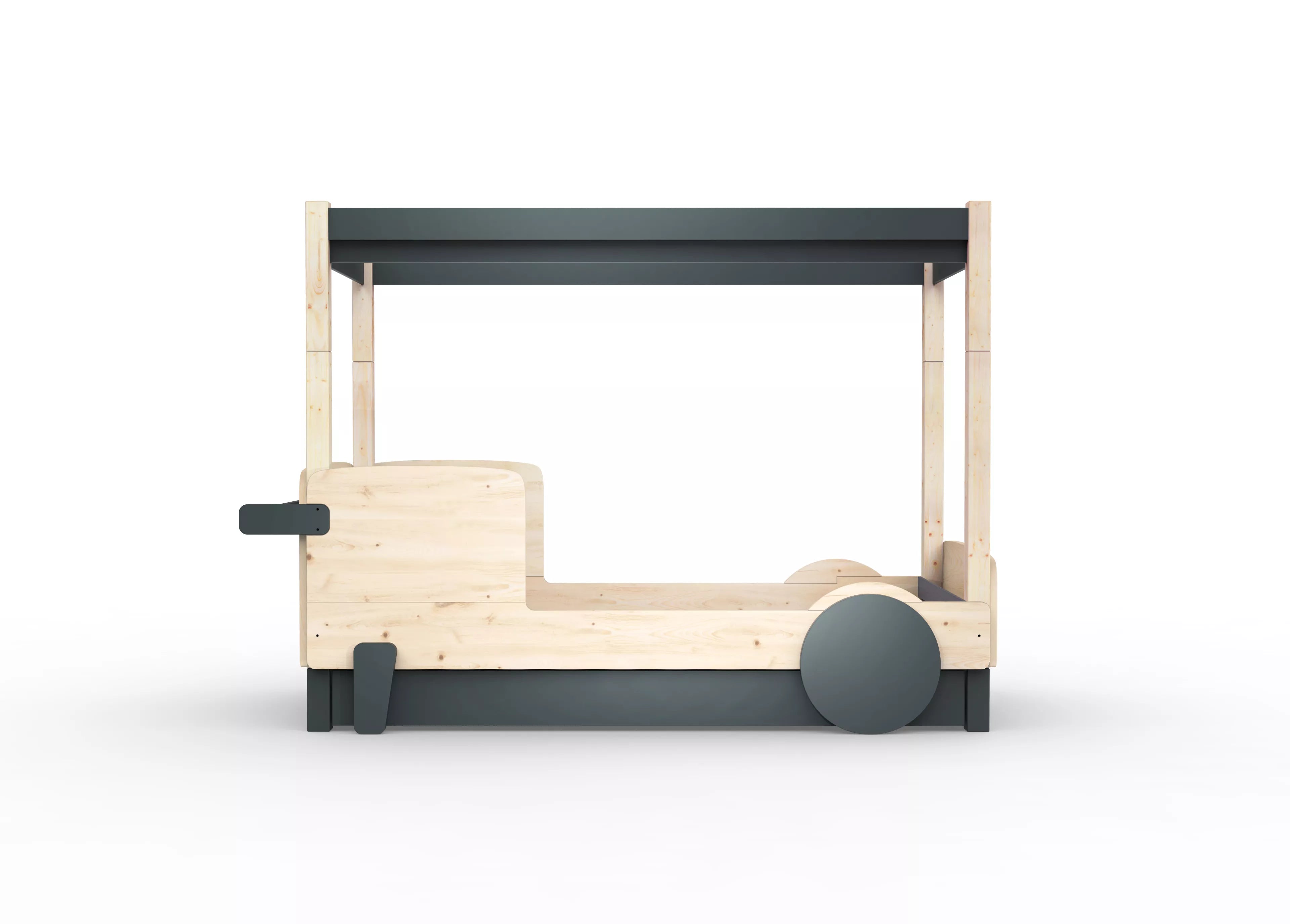 lit baldaquin en bois massif gris basalte avec tiroir