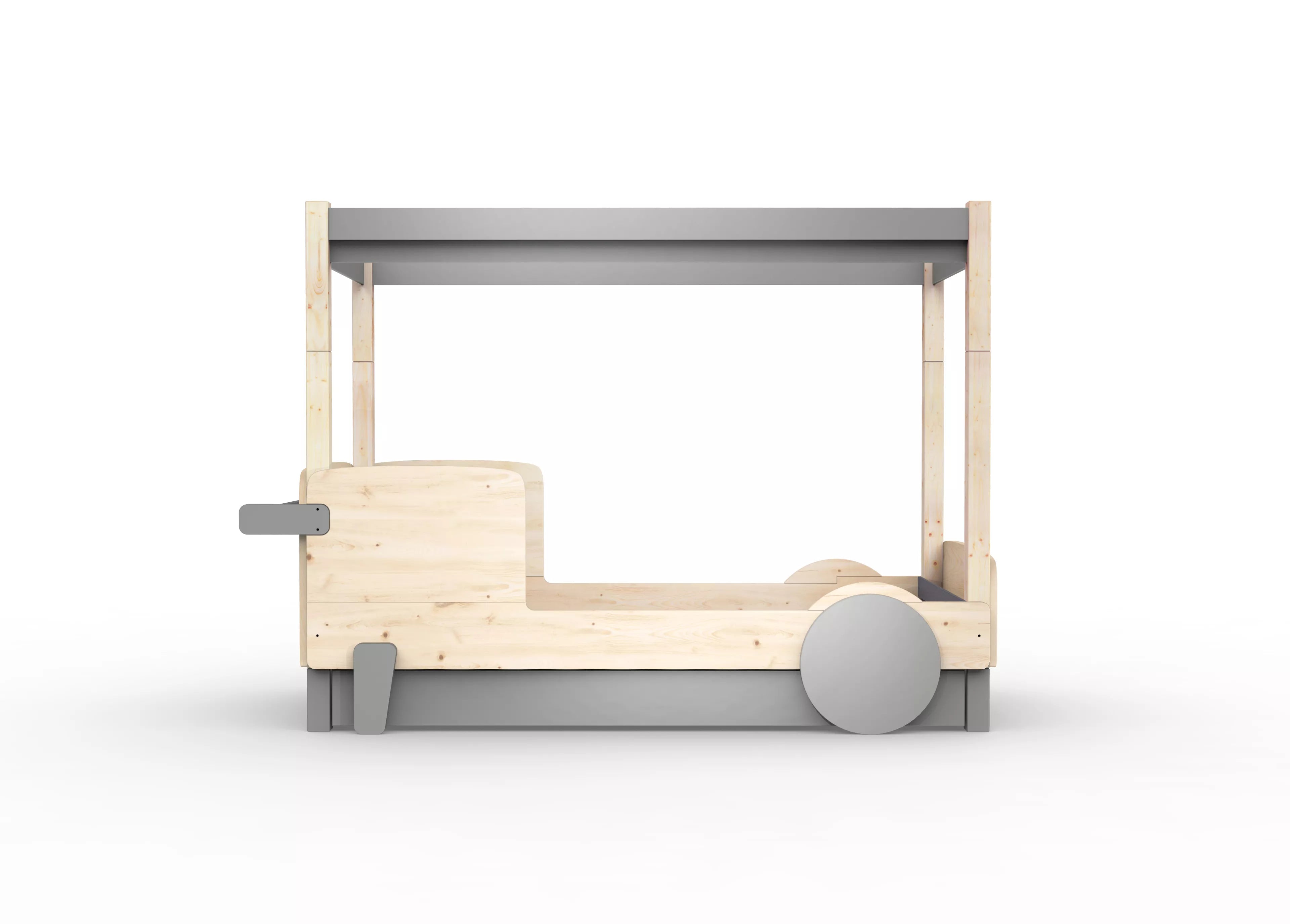 lit baldaquin en bois massif gris ciment avec tiroir