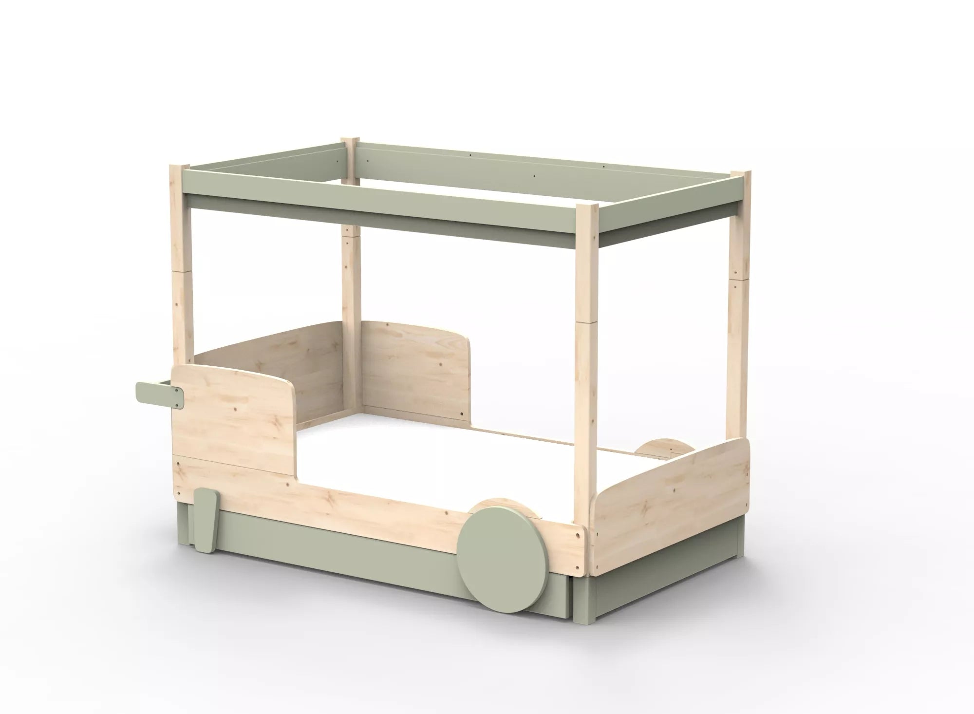 Lit Montessori baldaquin avec tiroir en bois massif - Éveil