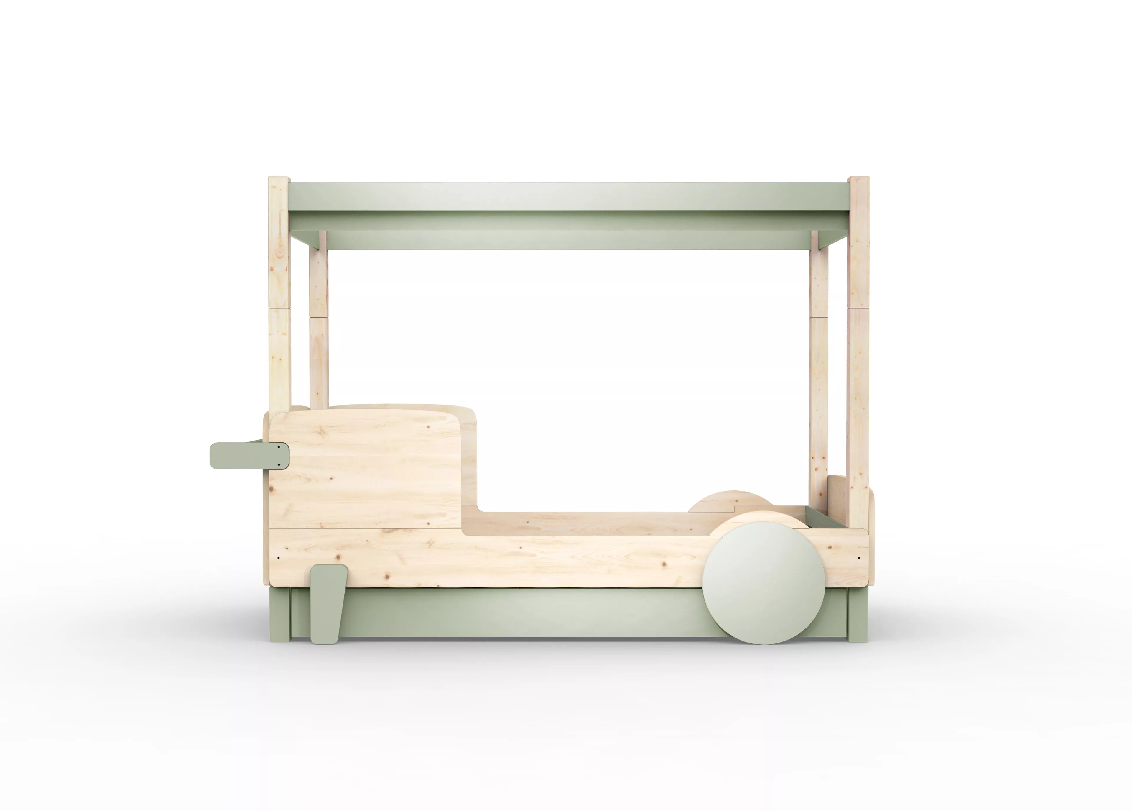 lit baldaquin en bois massif gris mousse avec tiroir