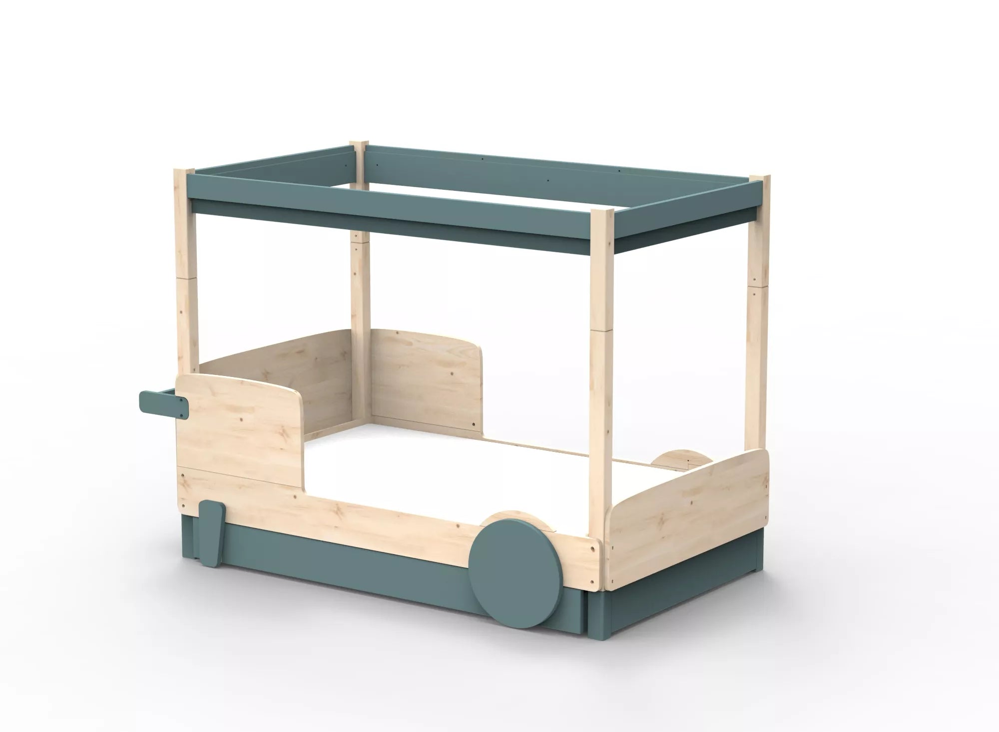 Lit Montessori baldaquin avec tiroir en bois massif - Éveil