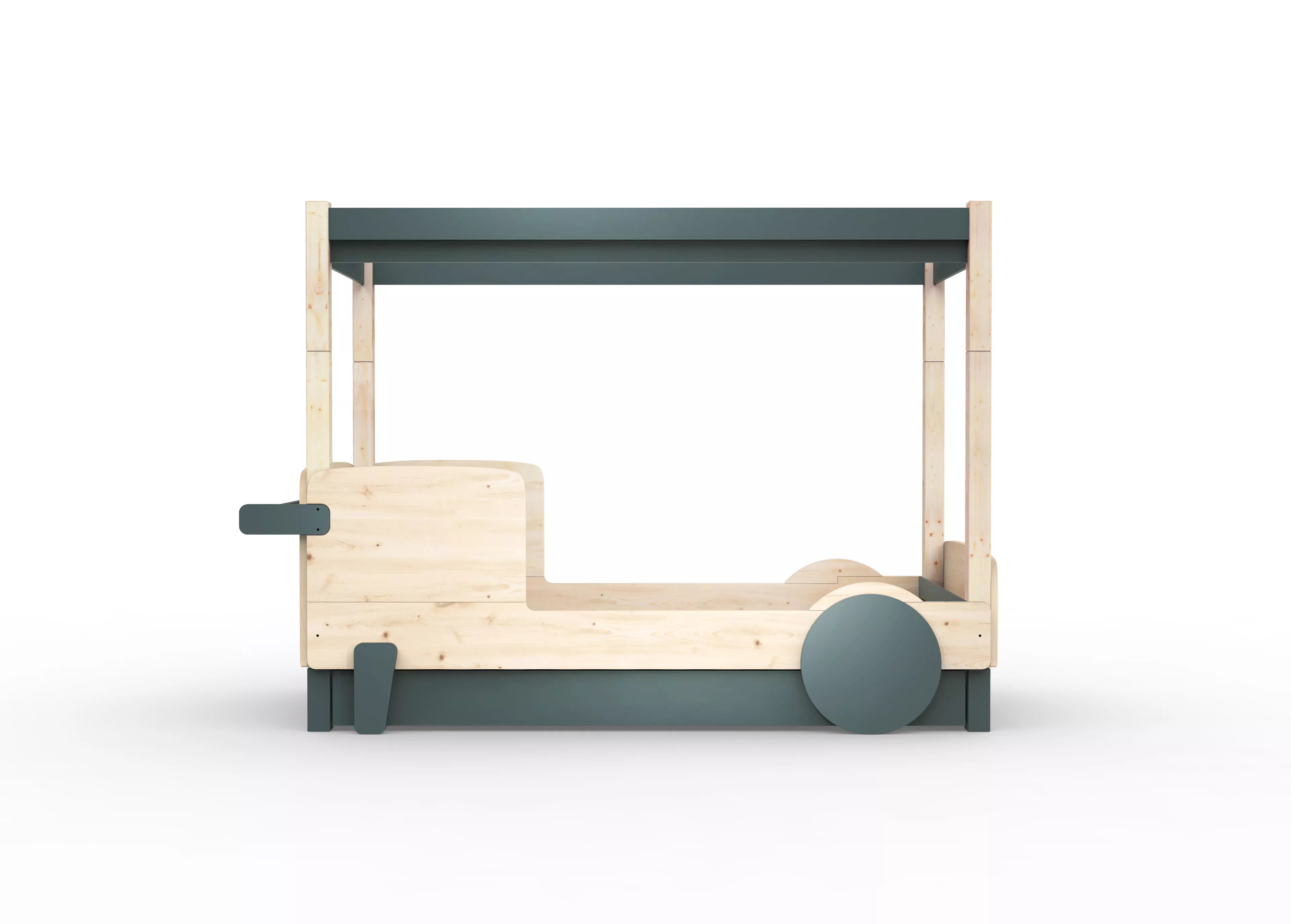 lit baldaquin en bois massif gris orage avec tiroir