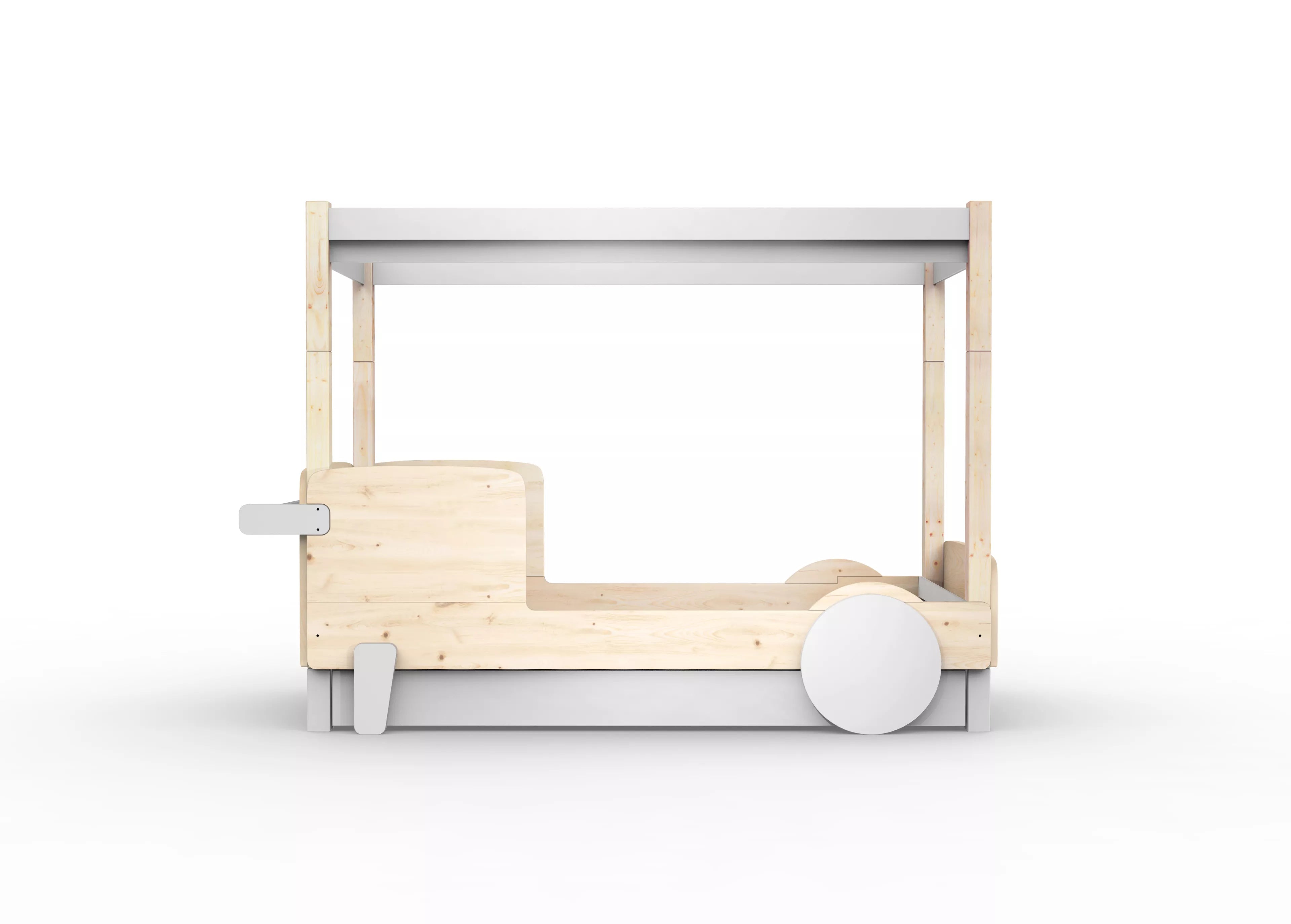 lit baldaquin en bois massif gris perle avec tiroir