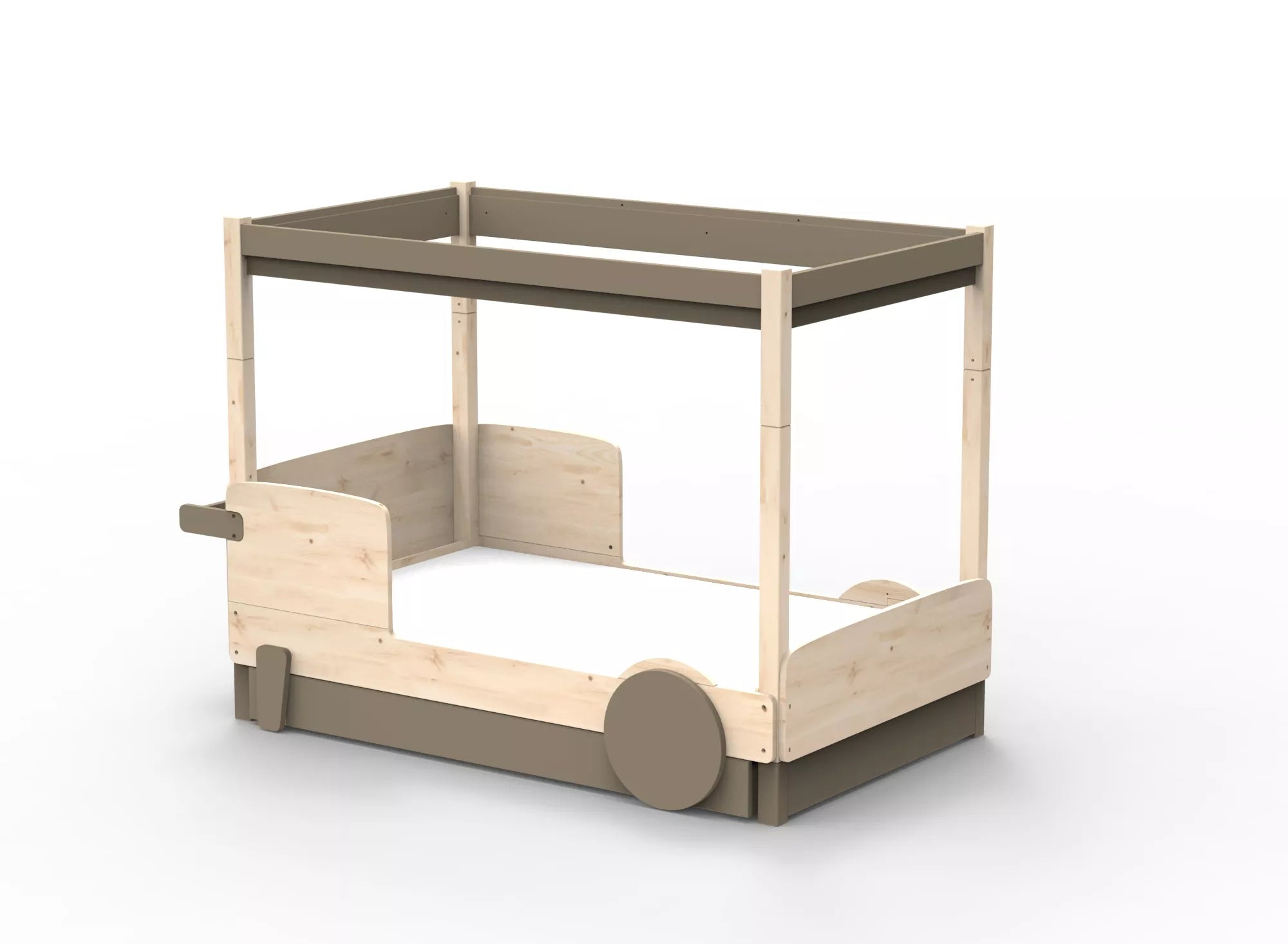 Lit Montessori baldaquin avec tiroir en bois massif - Éveil