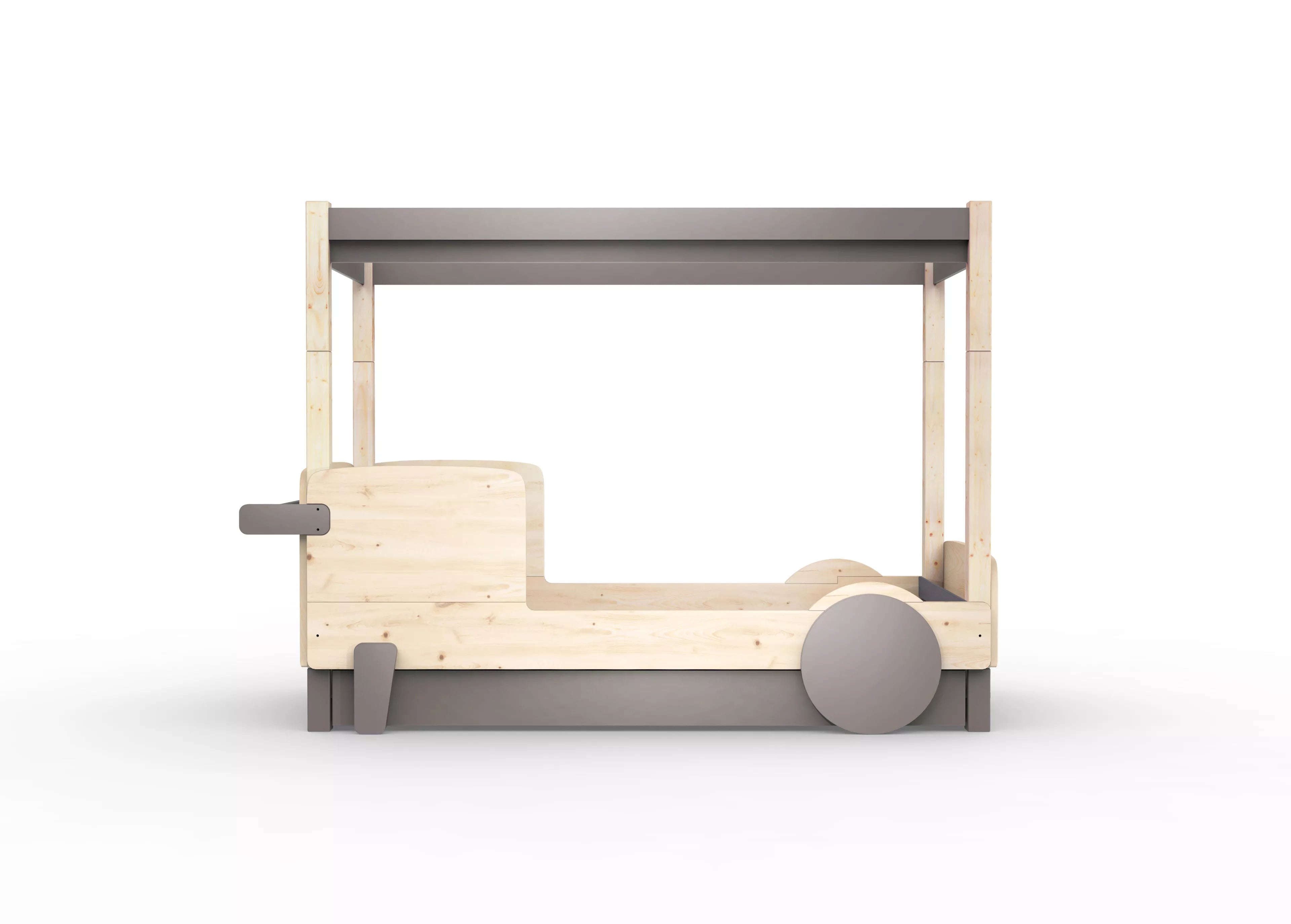 lit baldaquin en bois massif couleur lin avec tiroir