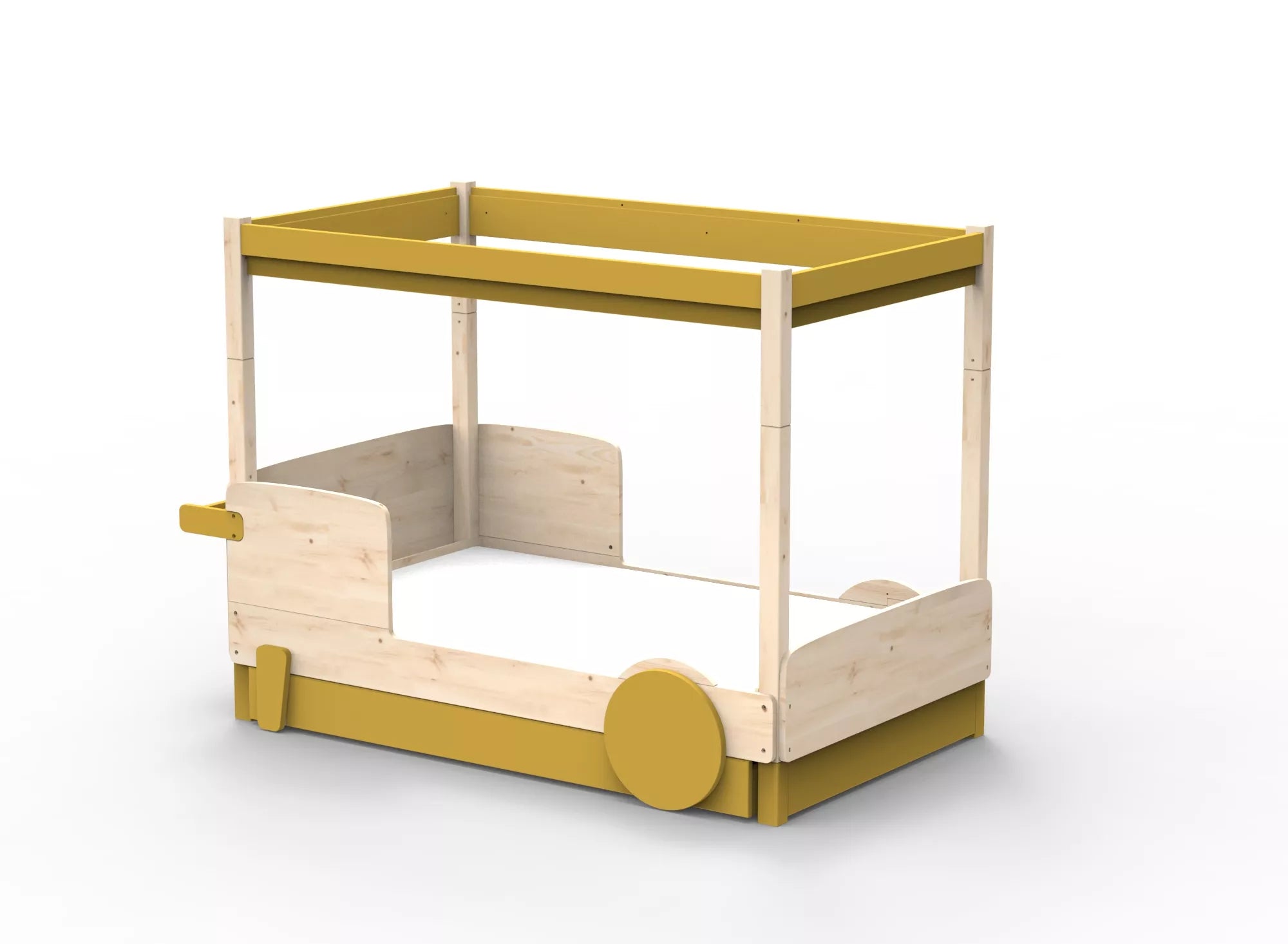 Lit Montessori baldaquin avec tiroir en bois massif - Éveil