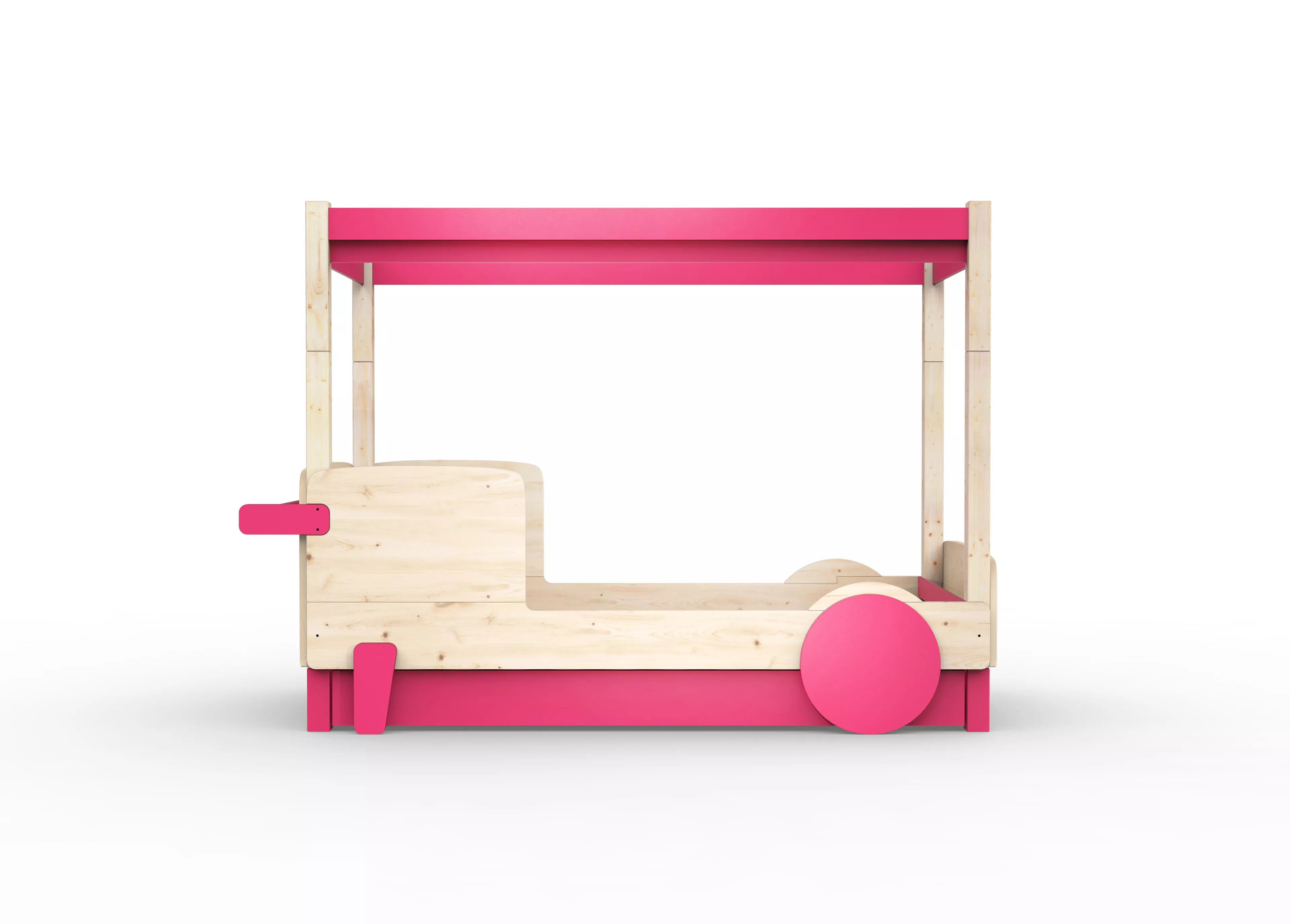 lit baldaquin en bois massif rose ete avec tiroir