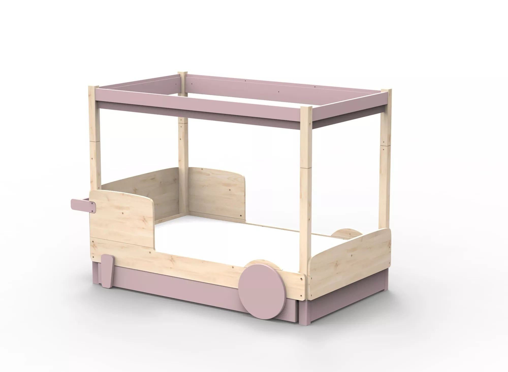 Lit Montessori baldaquin avec tiroir en bois massif - Éveil