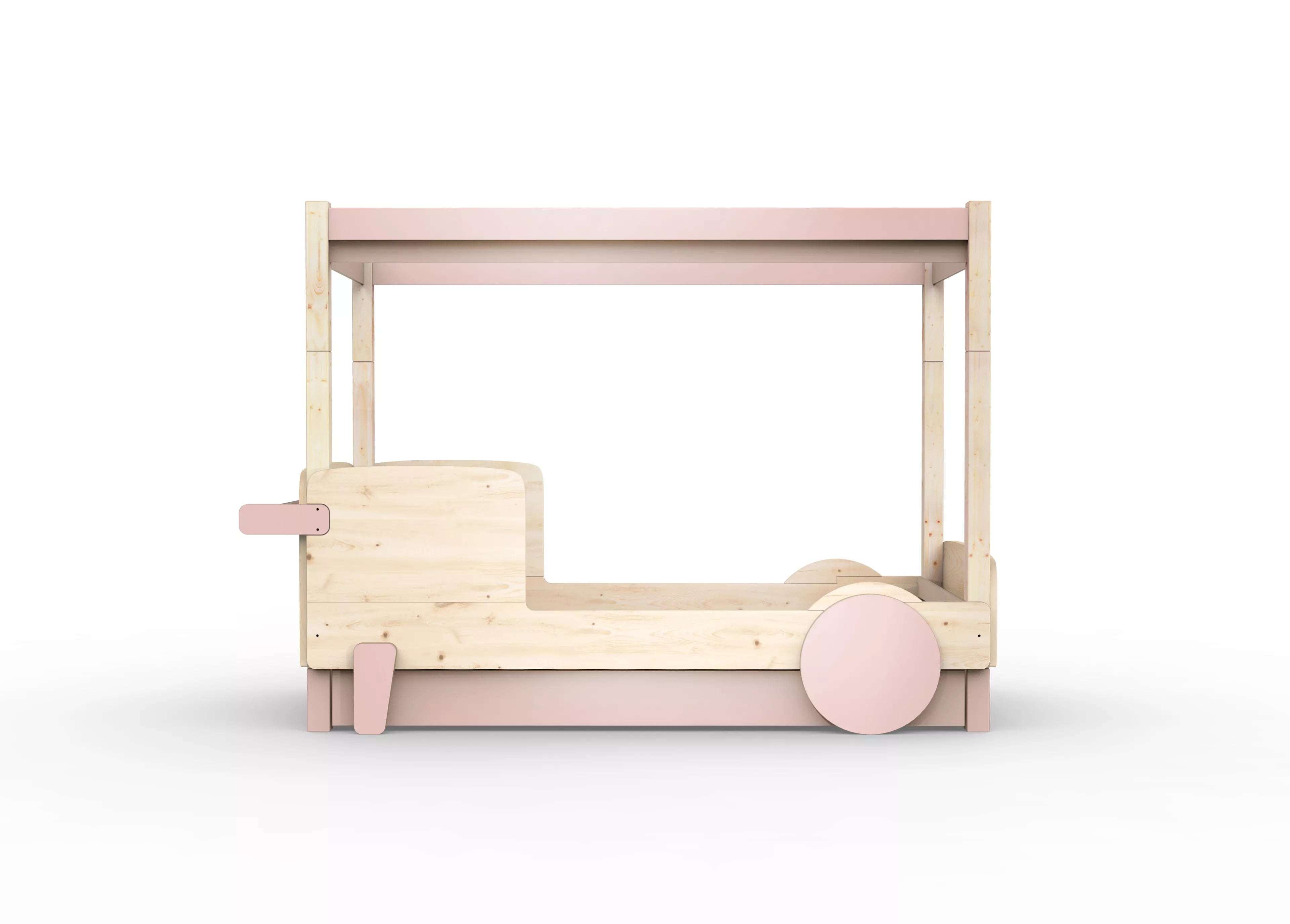 lit baldaquin en bois massif rose hiver avec tiroir