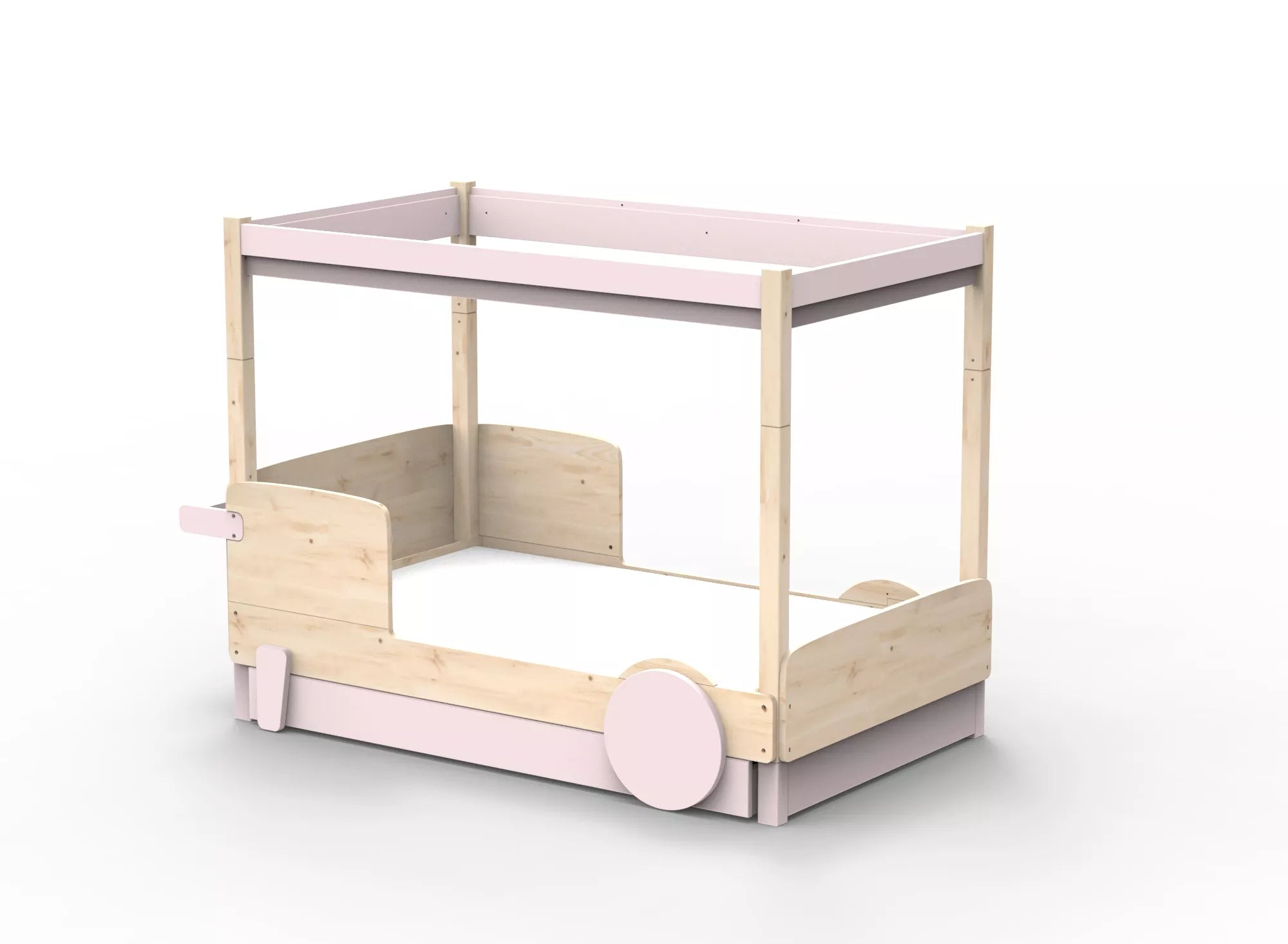 Lit Montessori baldaquin avec tiroir en bois massif - Éveil