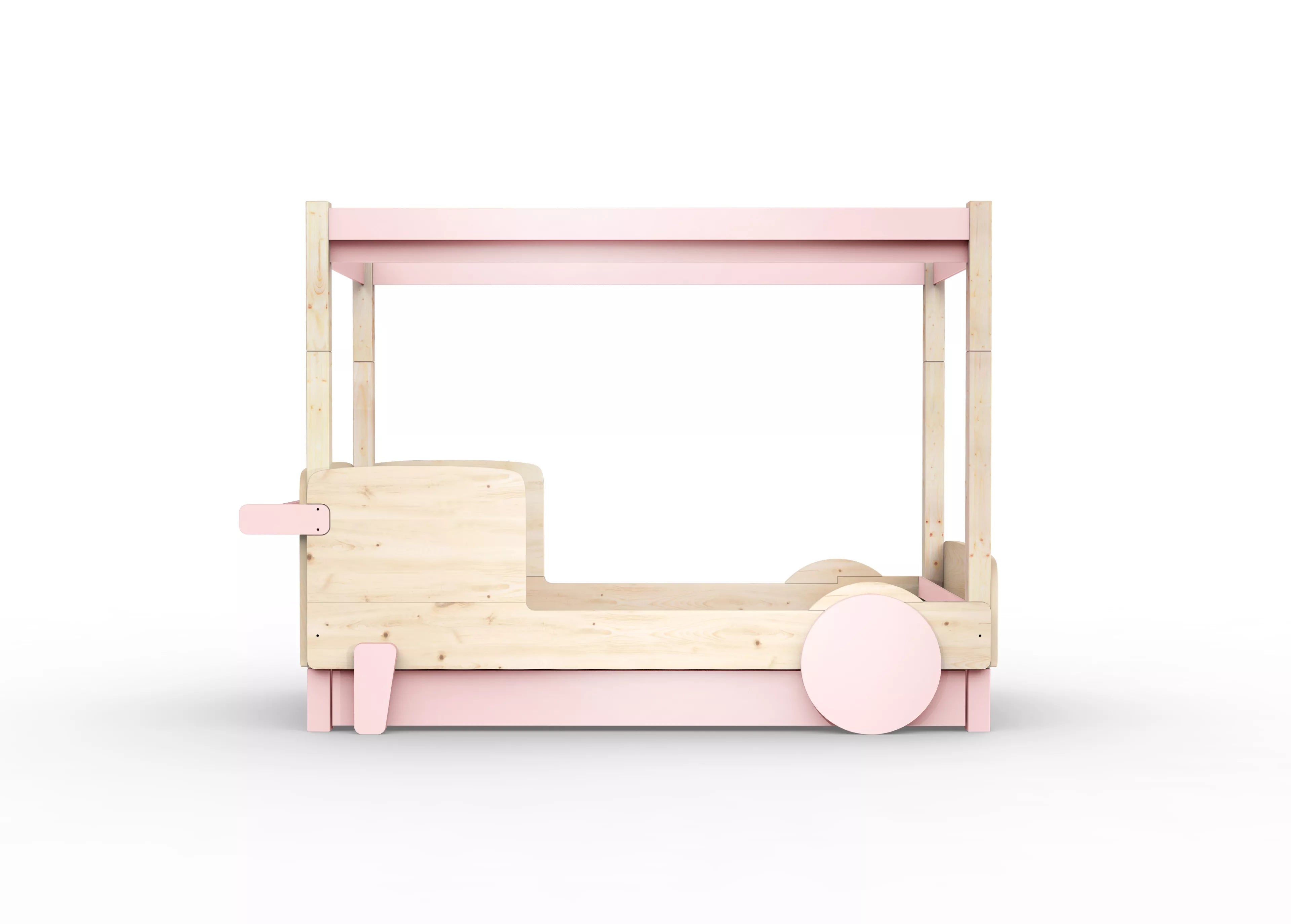 lit baldaquin en bois massif rose poudre avec tiroir