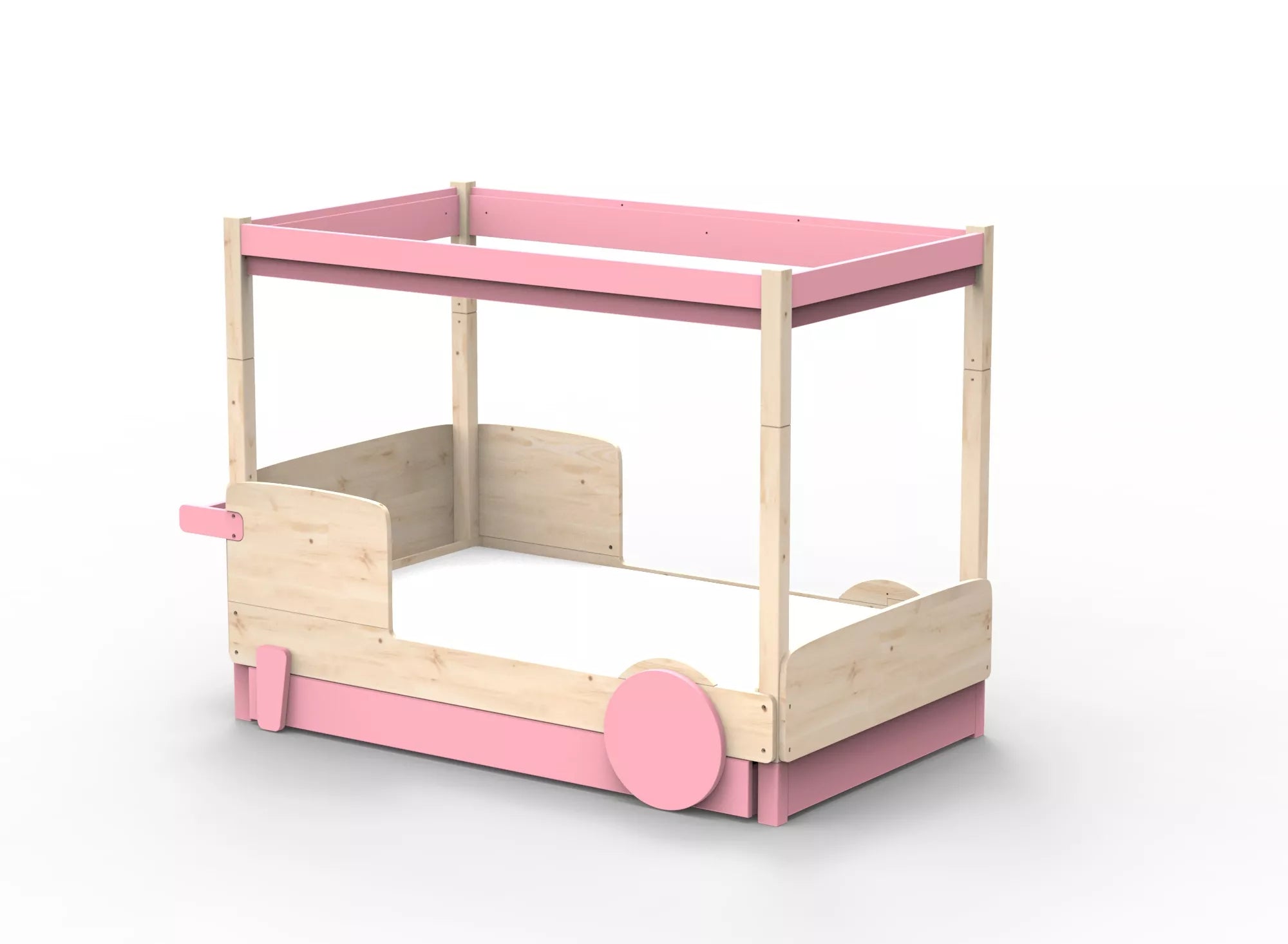 Lit Montessori baldaquin avec tiroir en bois massif - Éveil