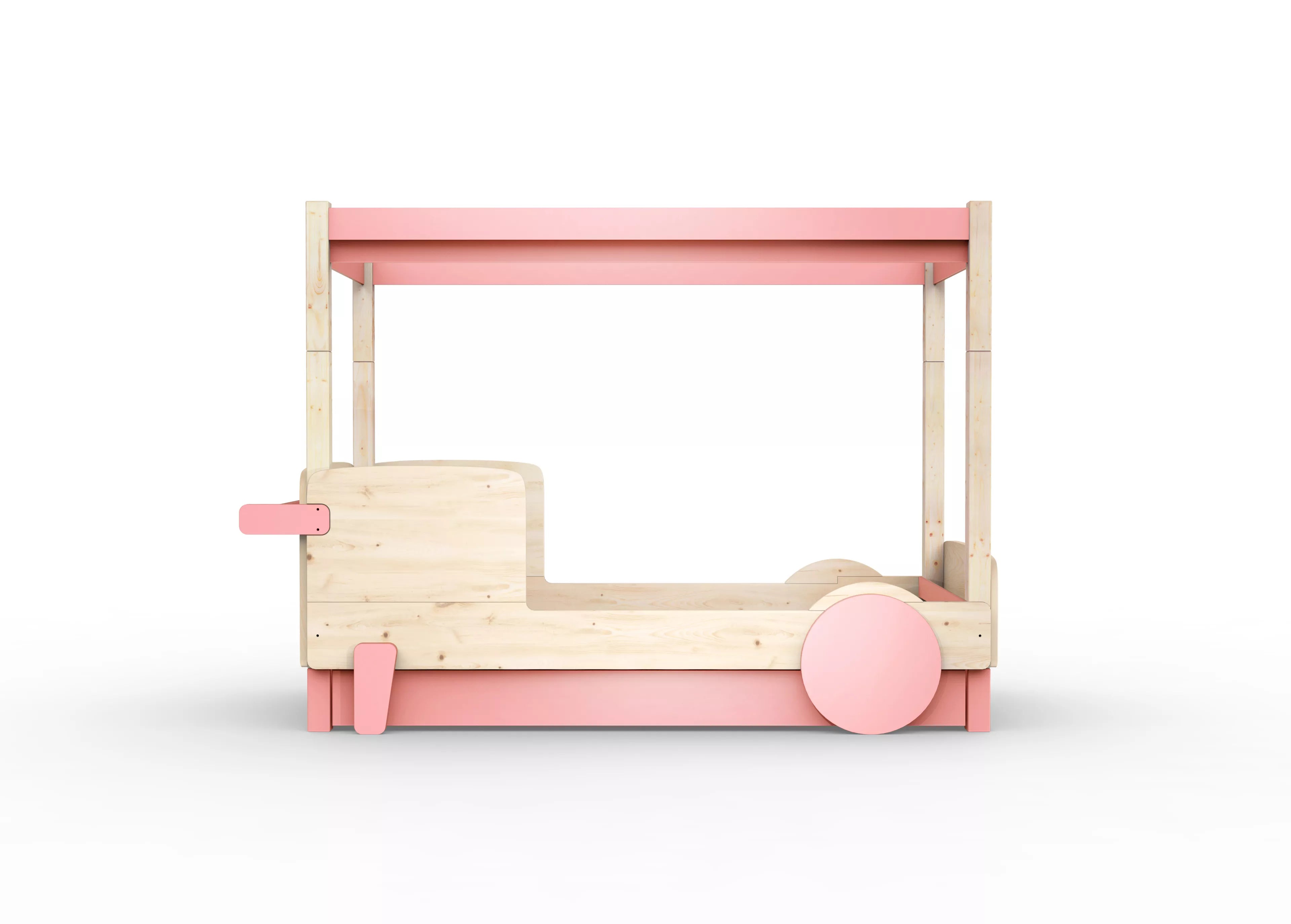 lit baldaquin en bois massif rose tres clair avec tiroir