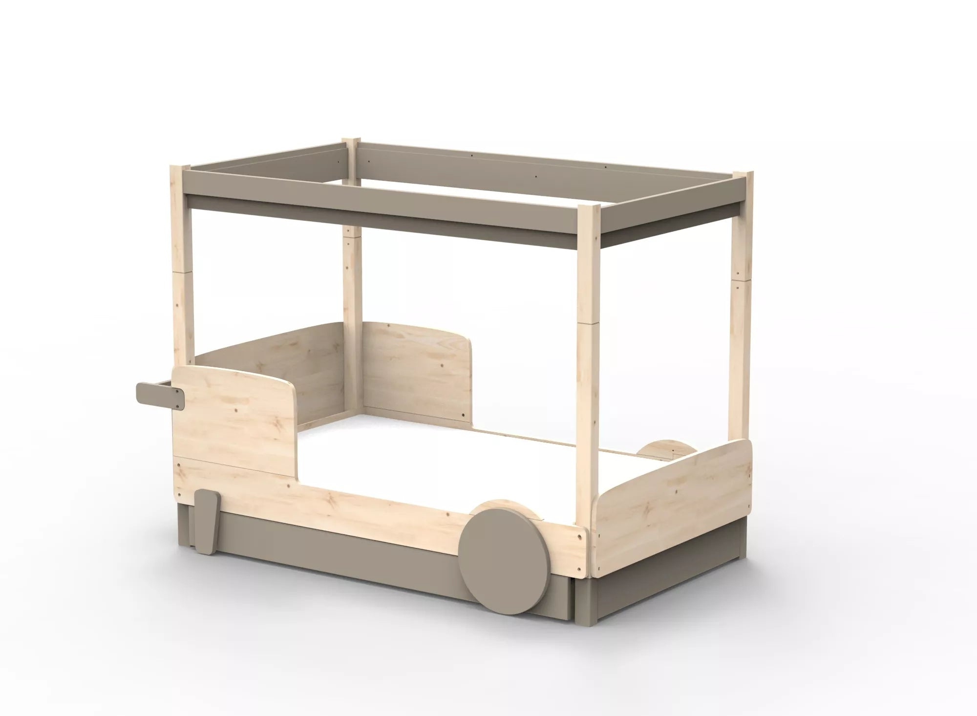 Lit Montessori baldaquin avec tiroir en bois massif - Éveil