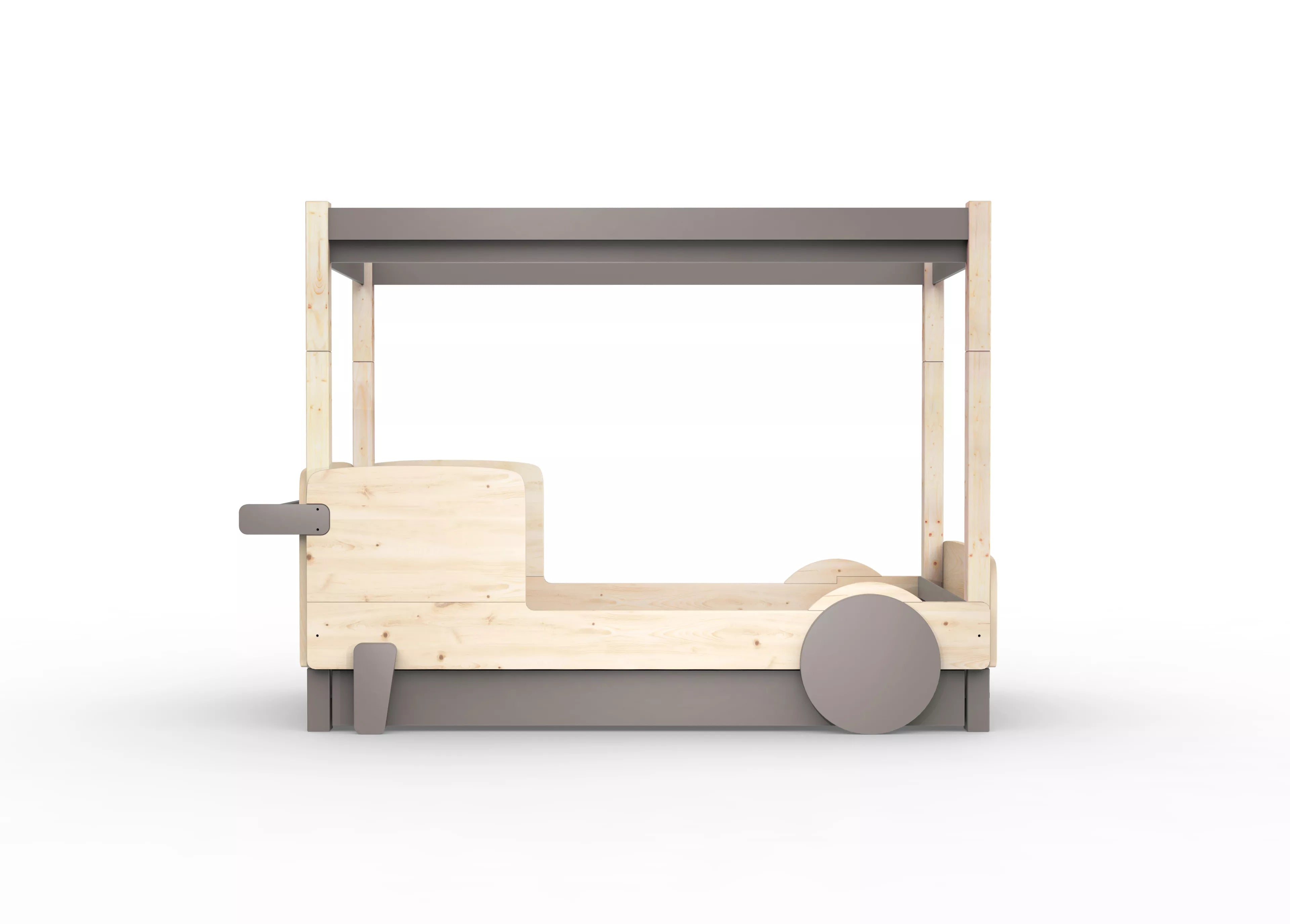 lit baldaquin en bois massif taupe avec tiroir