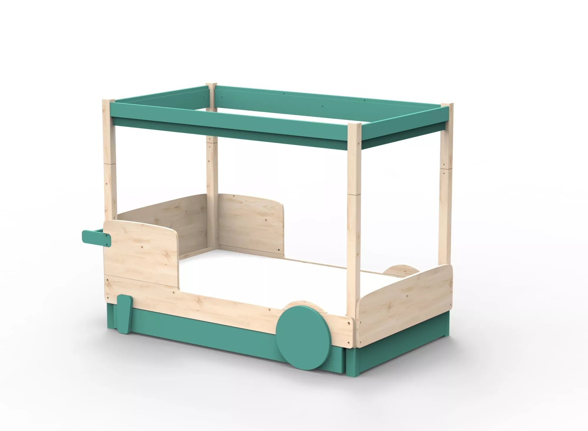 Lit Montessori baldaquin avec tiroir en bois massif - Éveil