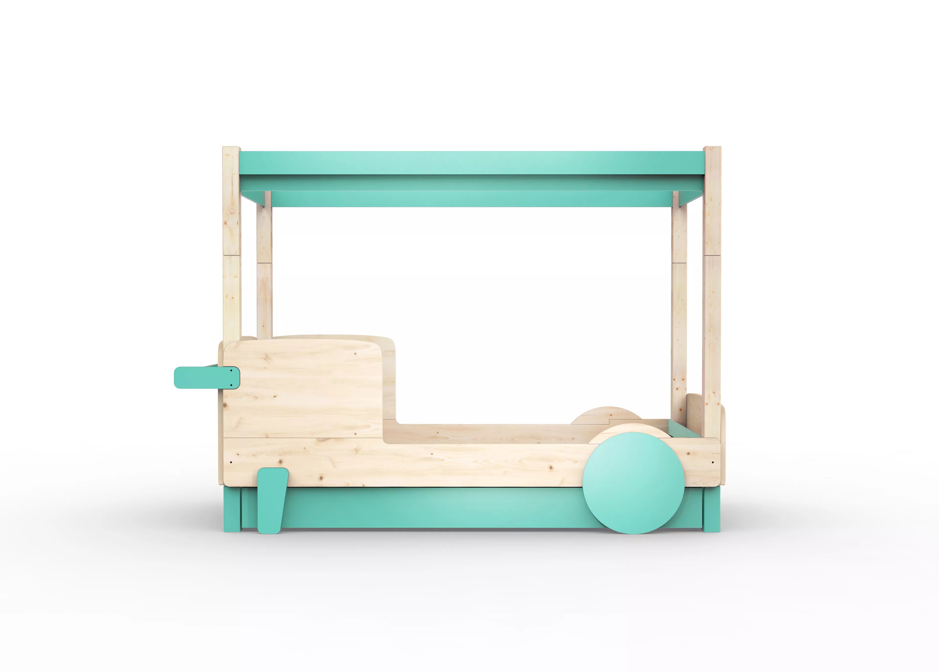 lit baldaquin en bois massif vert leger avec tiroir