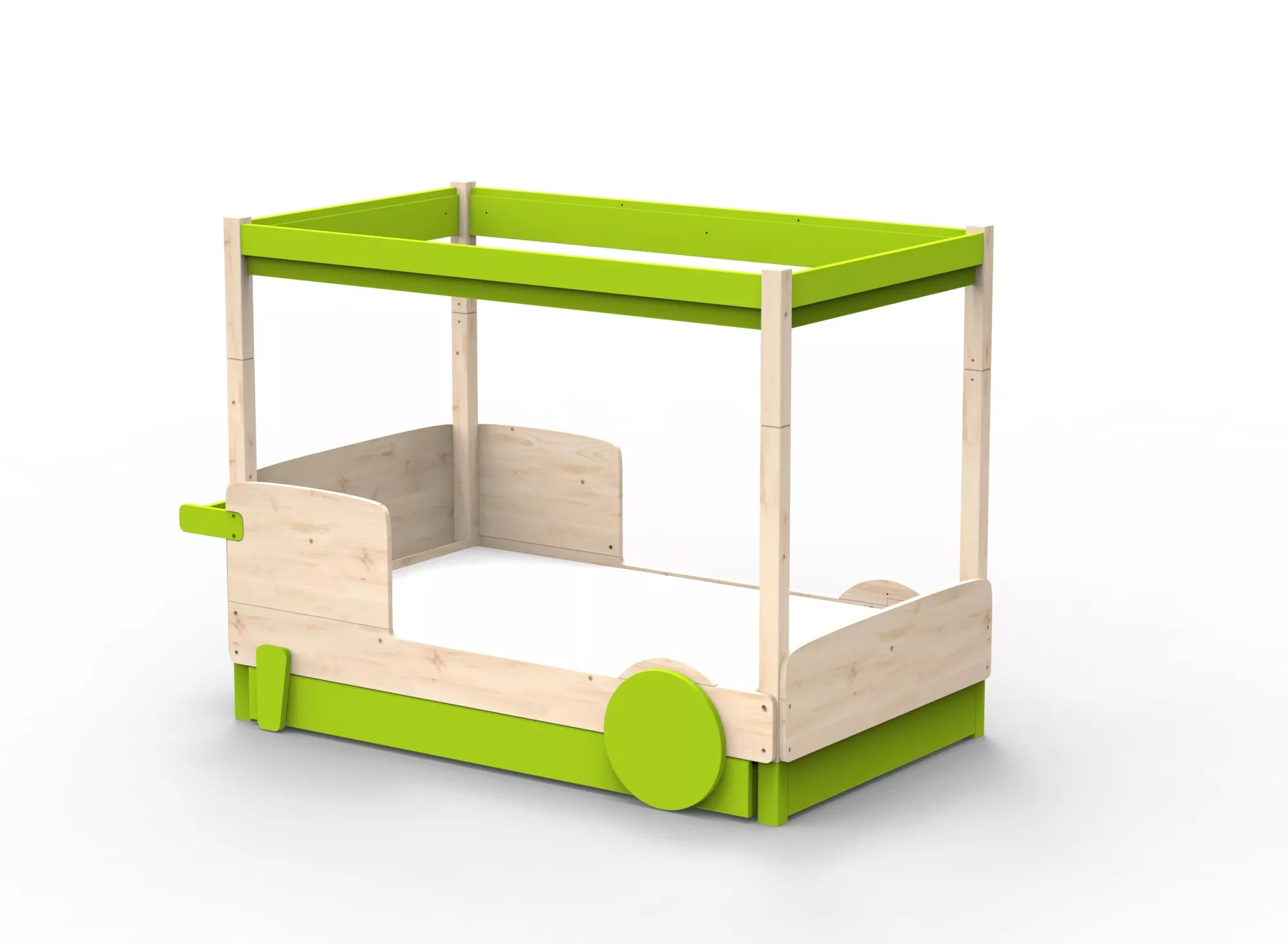 Lit Montessori baldaquin avec tiroir en bois massif - Éveil