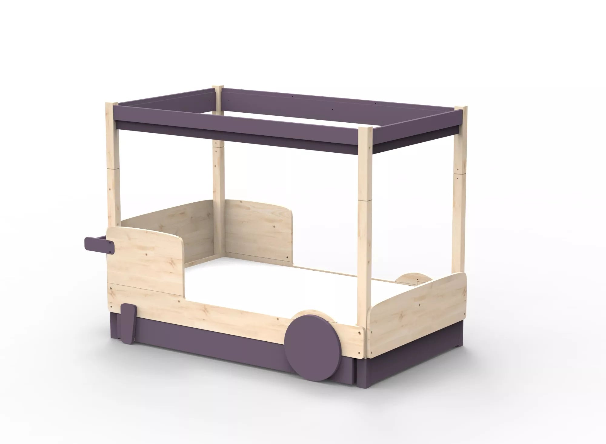 Lit Montessori baldaquin avec tiroir en bois massif - Éveil