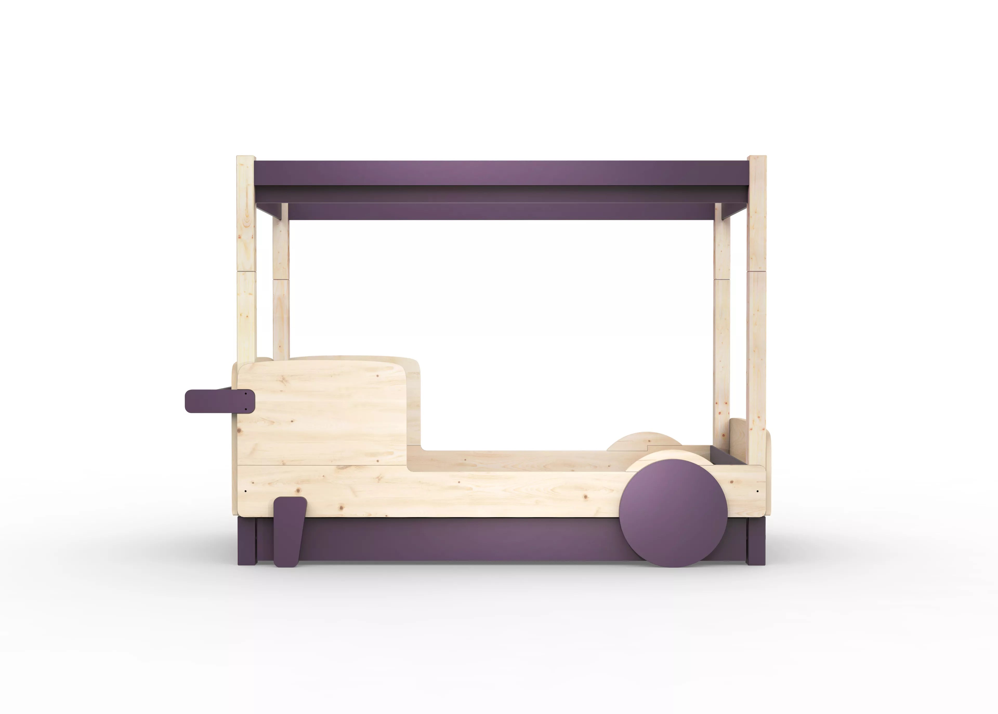 lit baldaquin en bois massif violet cuberdon avec tiroir