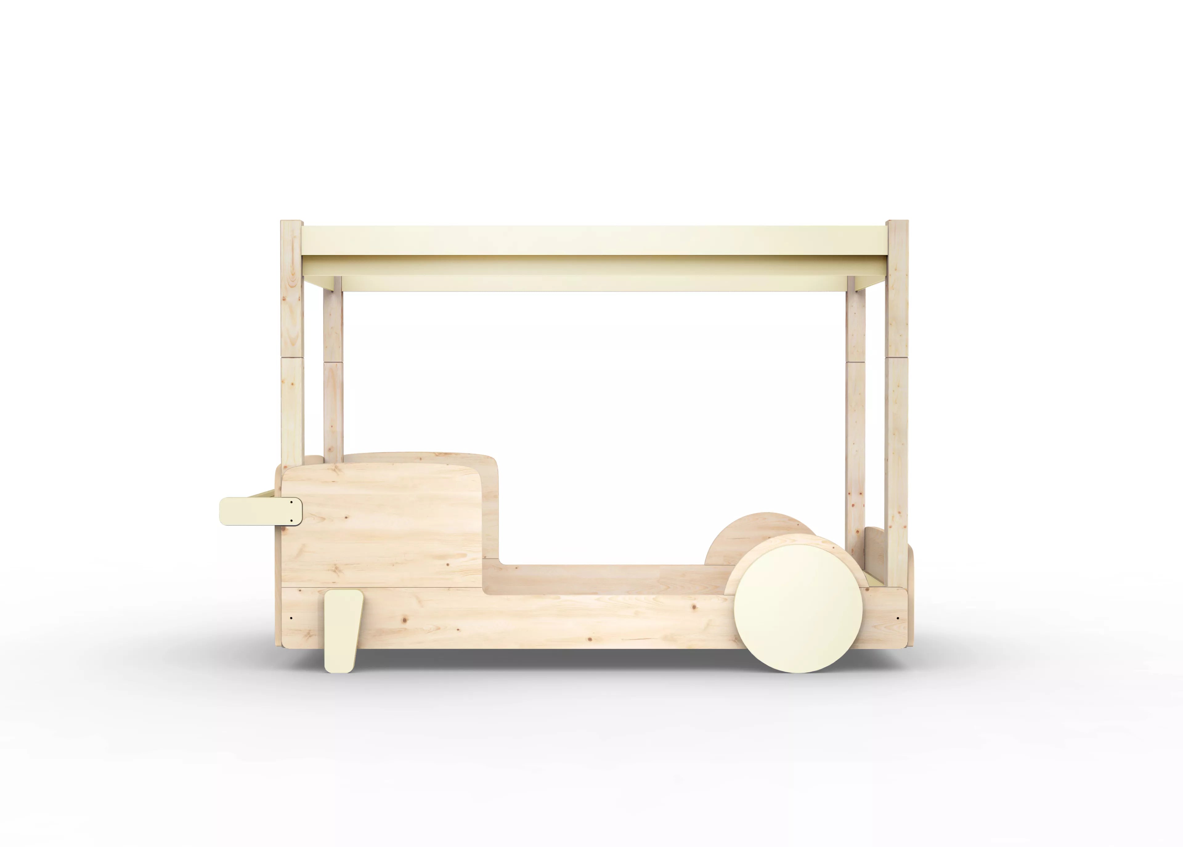 lit baldaquin en bois massif beige ivoire sans tiroir