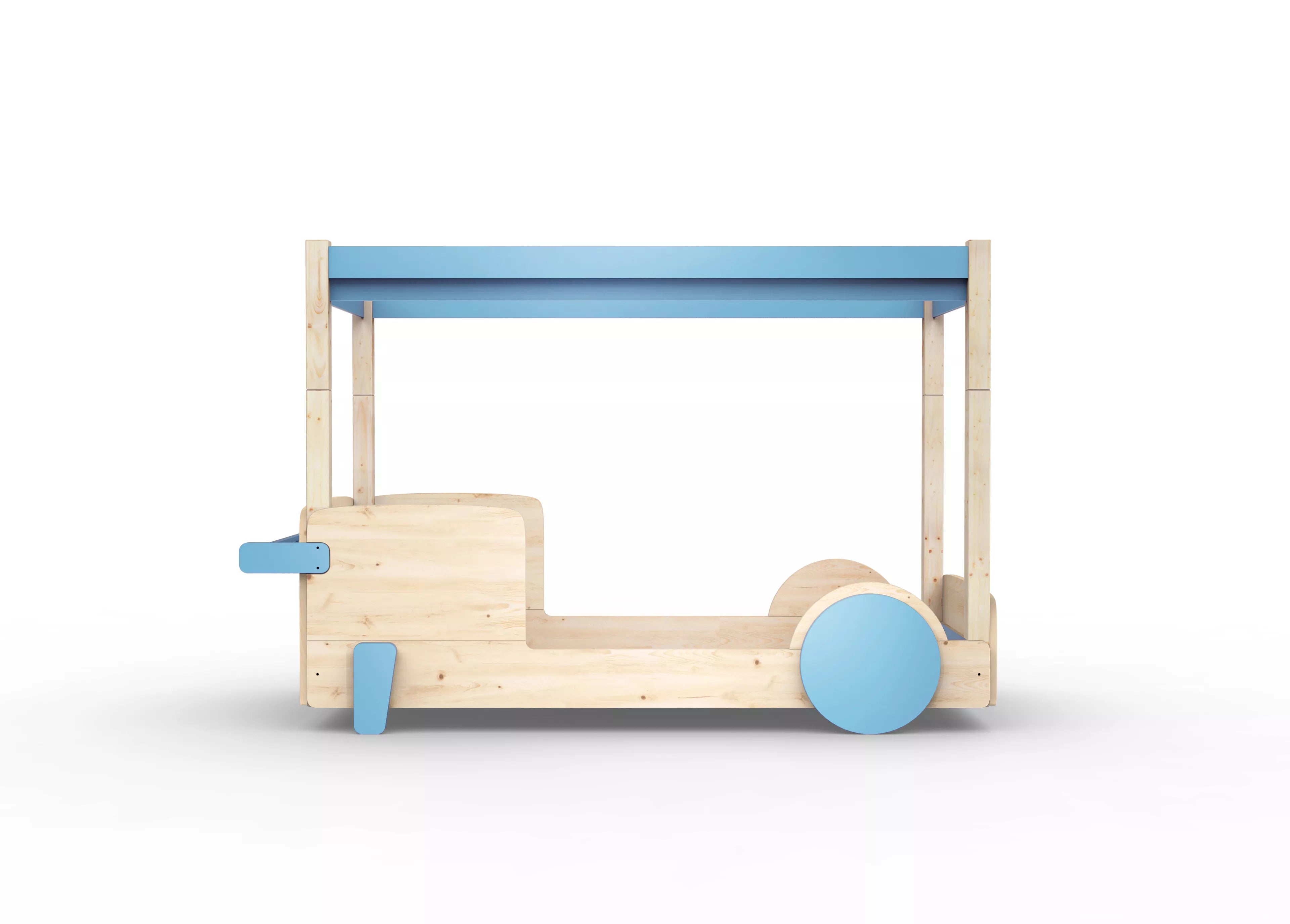 lit baldaquin en bois massif bleu azur sans tiroir