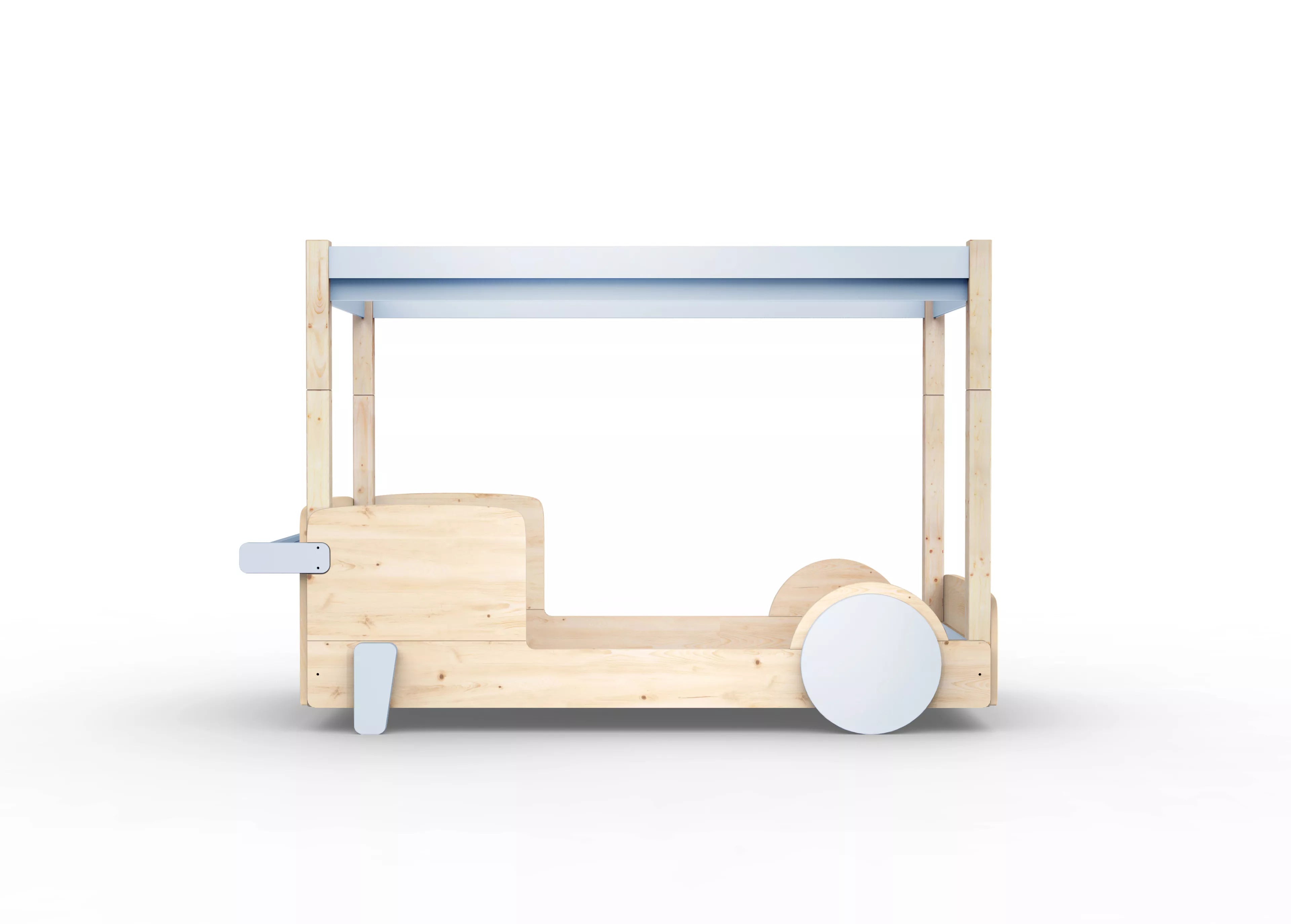 lit baldaquin en bois massif bleu poudre sans tiroir