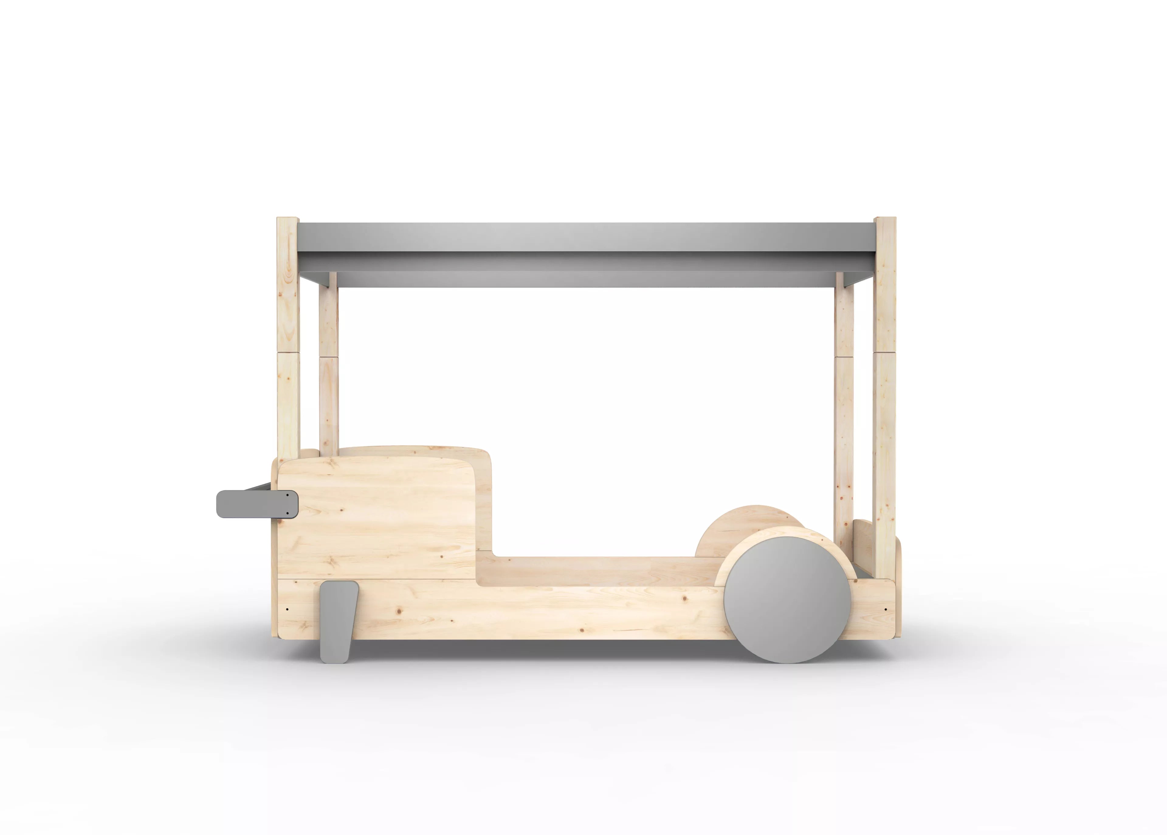 lit baldaquin en bois massif gris ciment sans tiroir