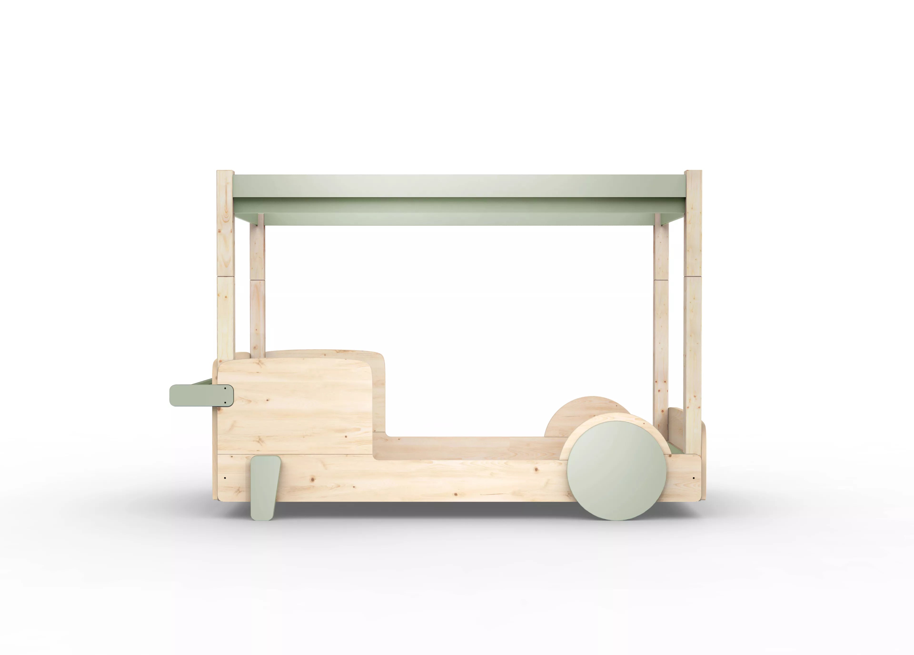 lit baldaquin en bois massif gris mousse sans tiroir