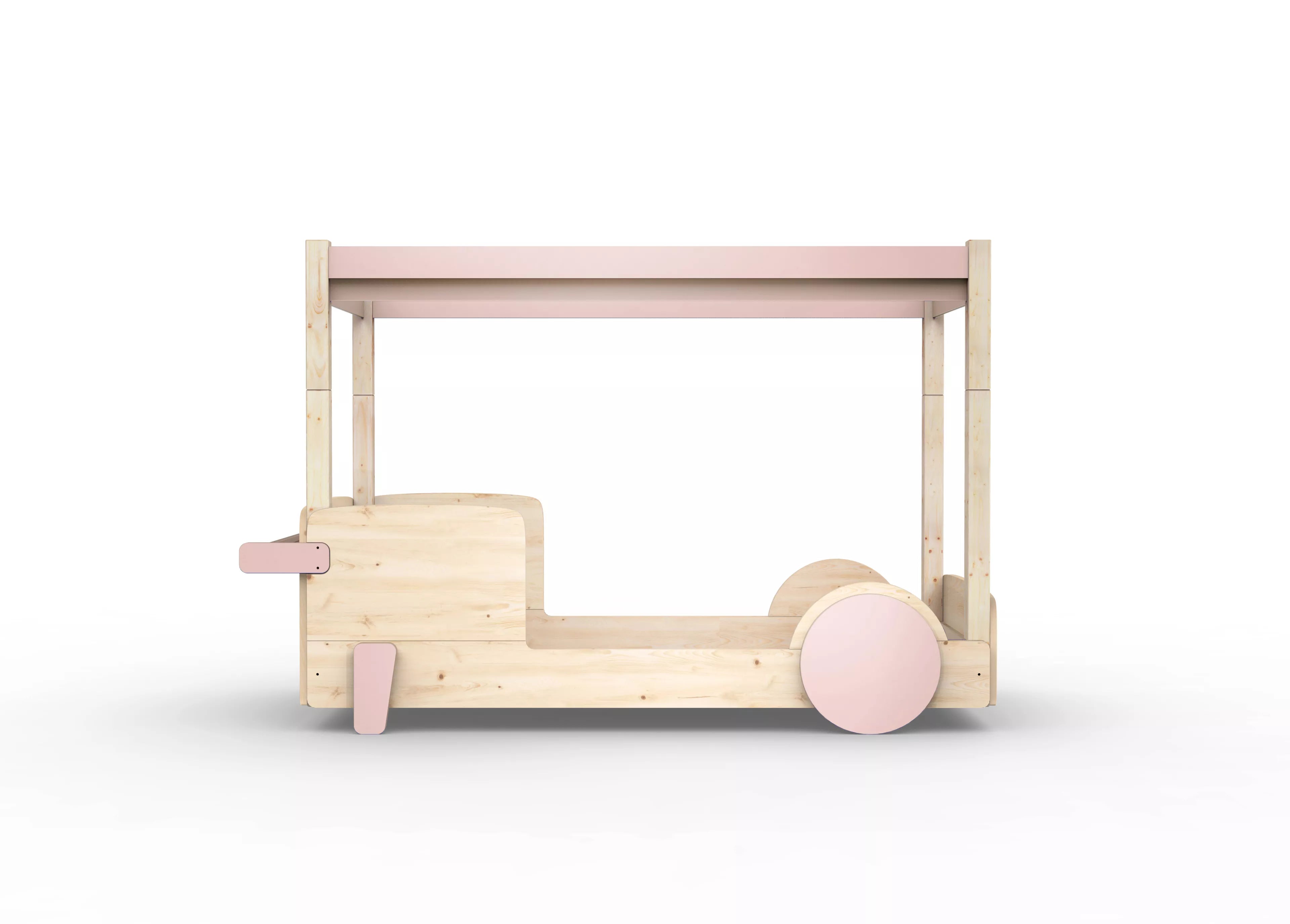 lit baldaquin en bois massif rose hiver sans tiroir