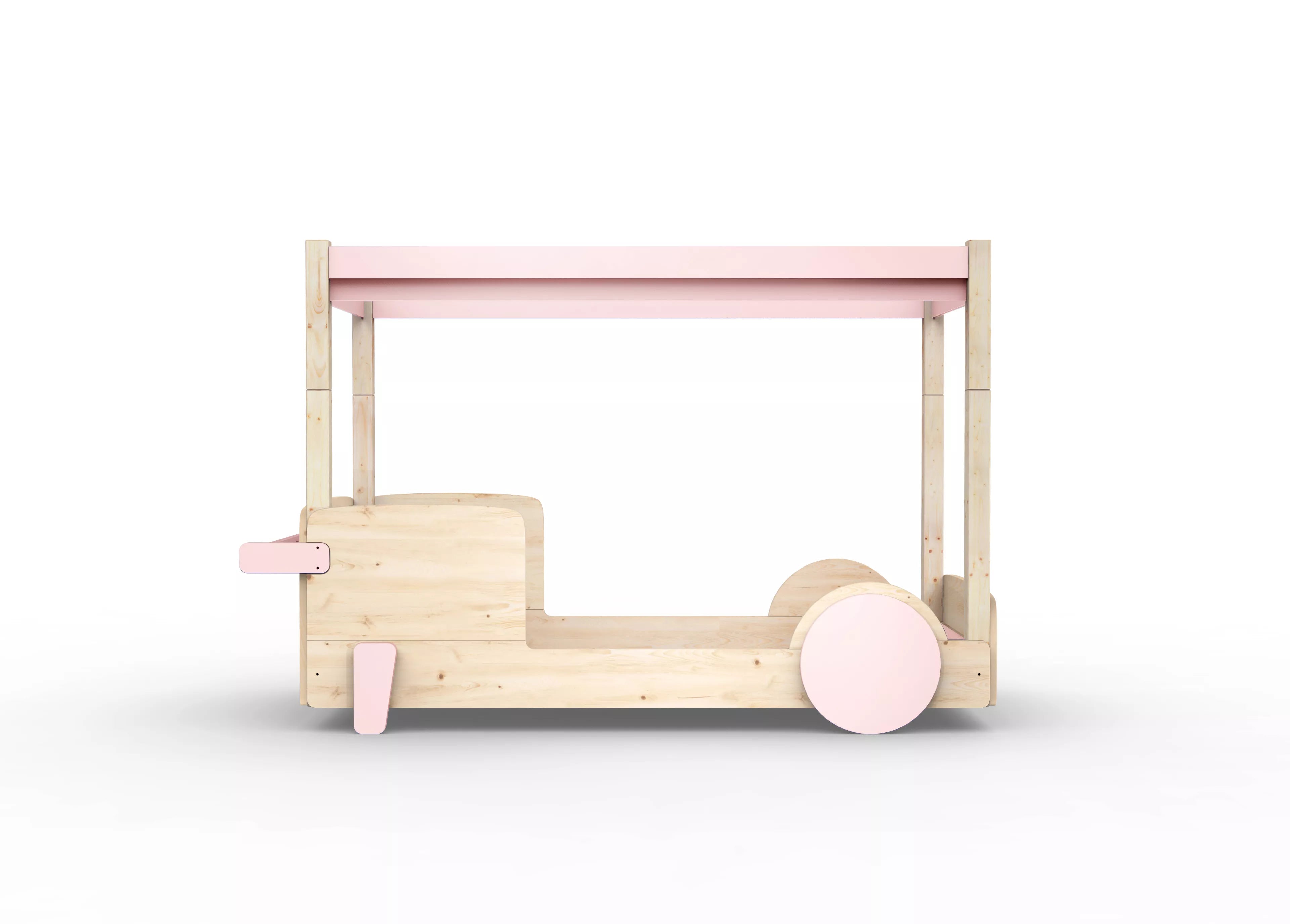 lit baldaquin en bois massif rose poudre sans tiroir