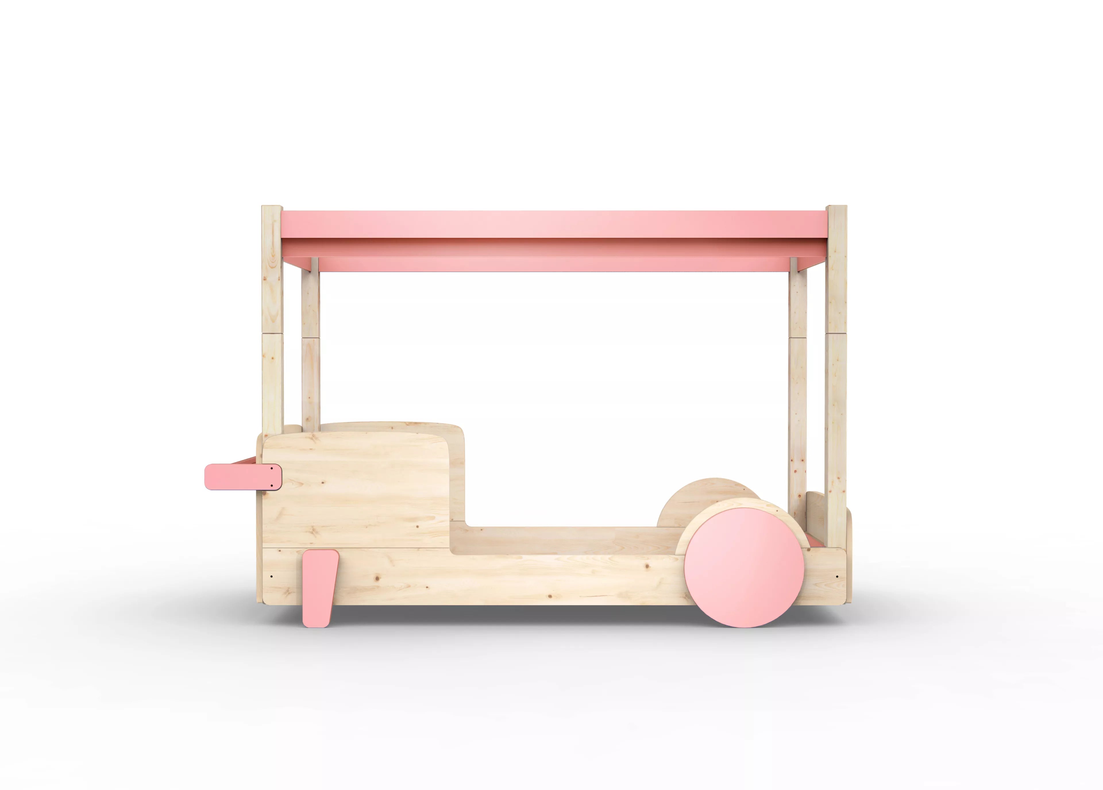 lit baldaquin en bois massif rose tres clair sans tiroir