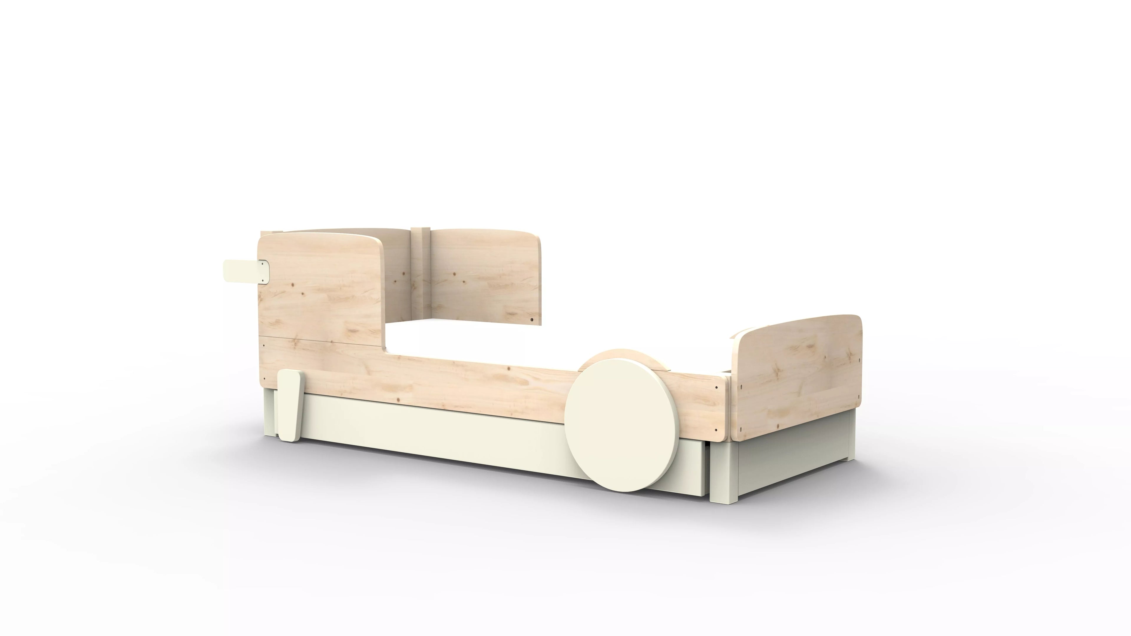 lit montessori simple en bois massif beige ivoire avec tiroir