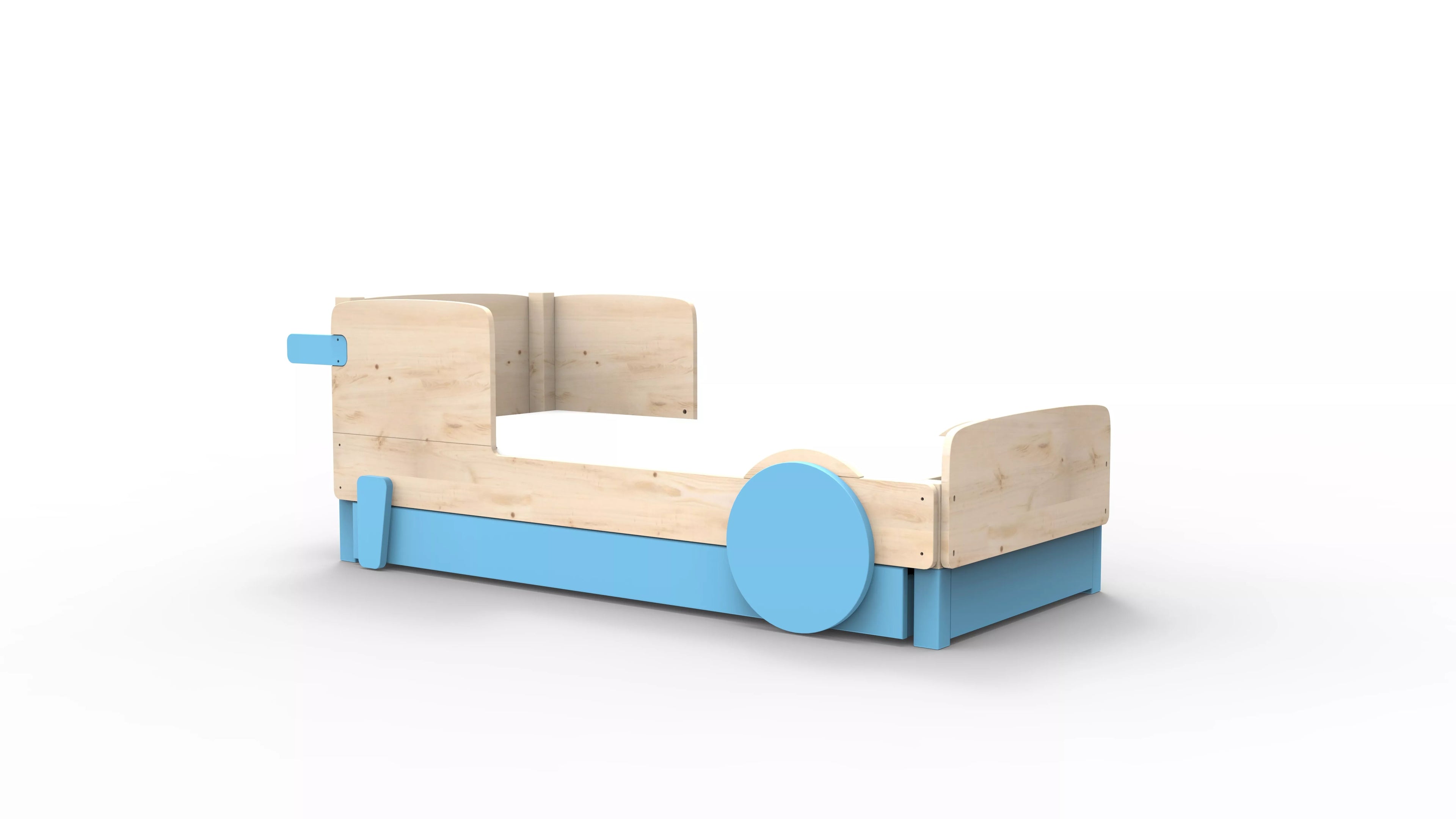 lit montessori simple en bois massif bleu azur avec tiroir