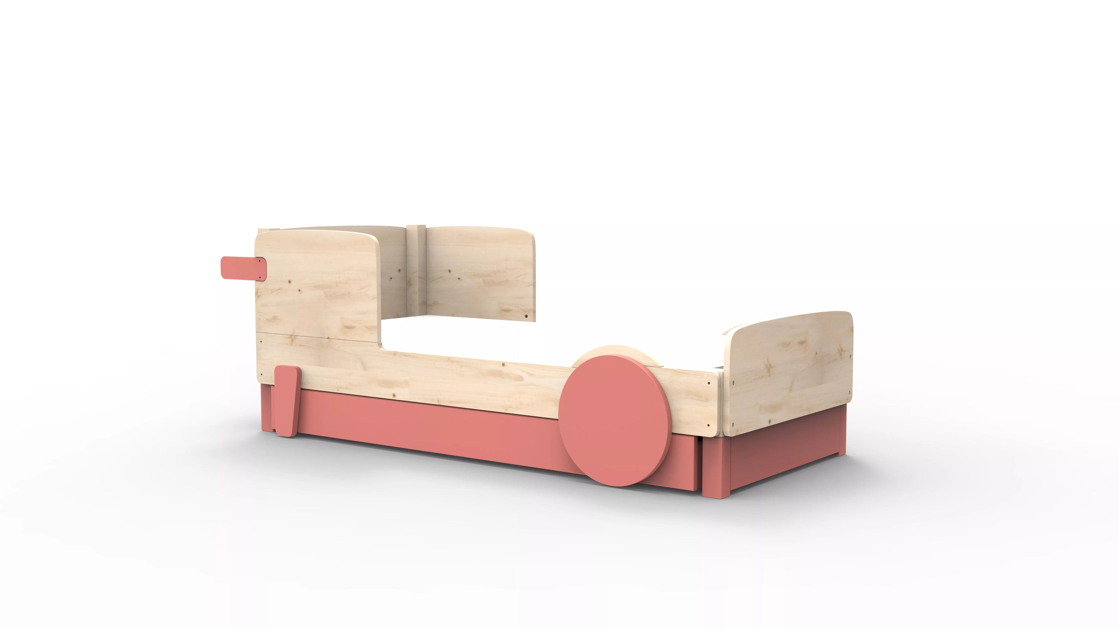 lit montessori simple en bois massif corail avec tiroir