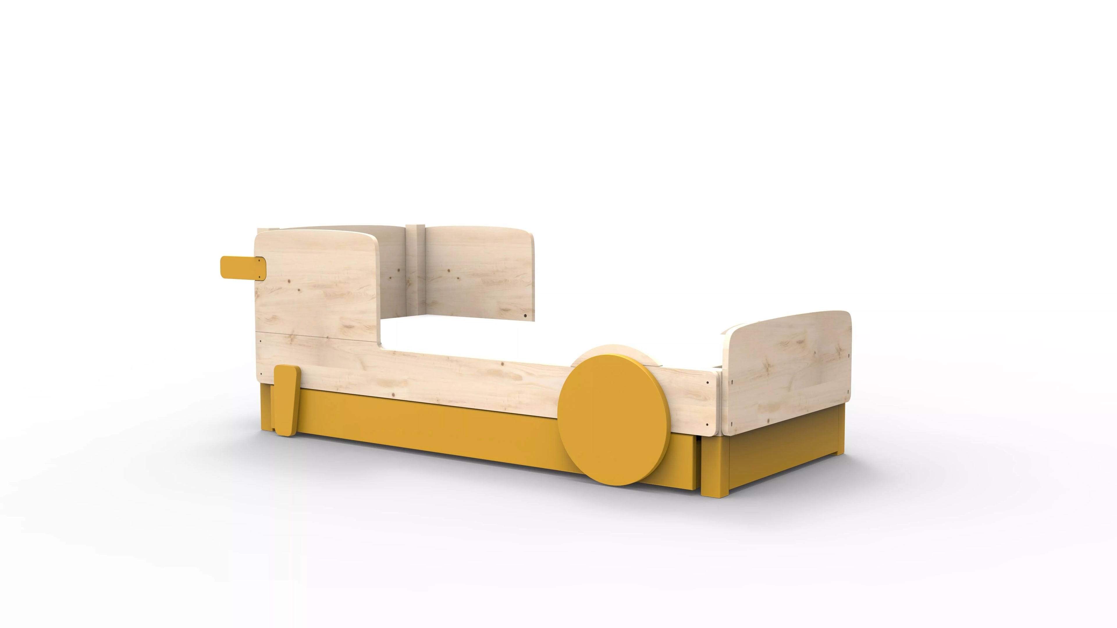 lit montessori simple en bois massif ocre avec tiroir