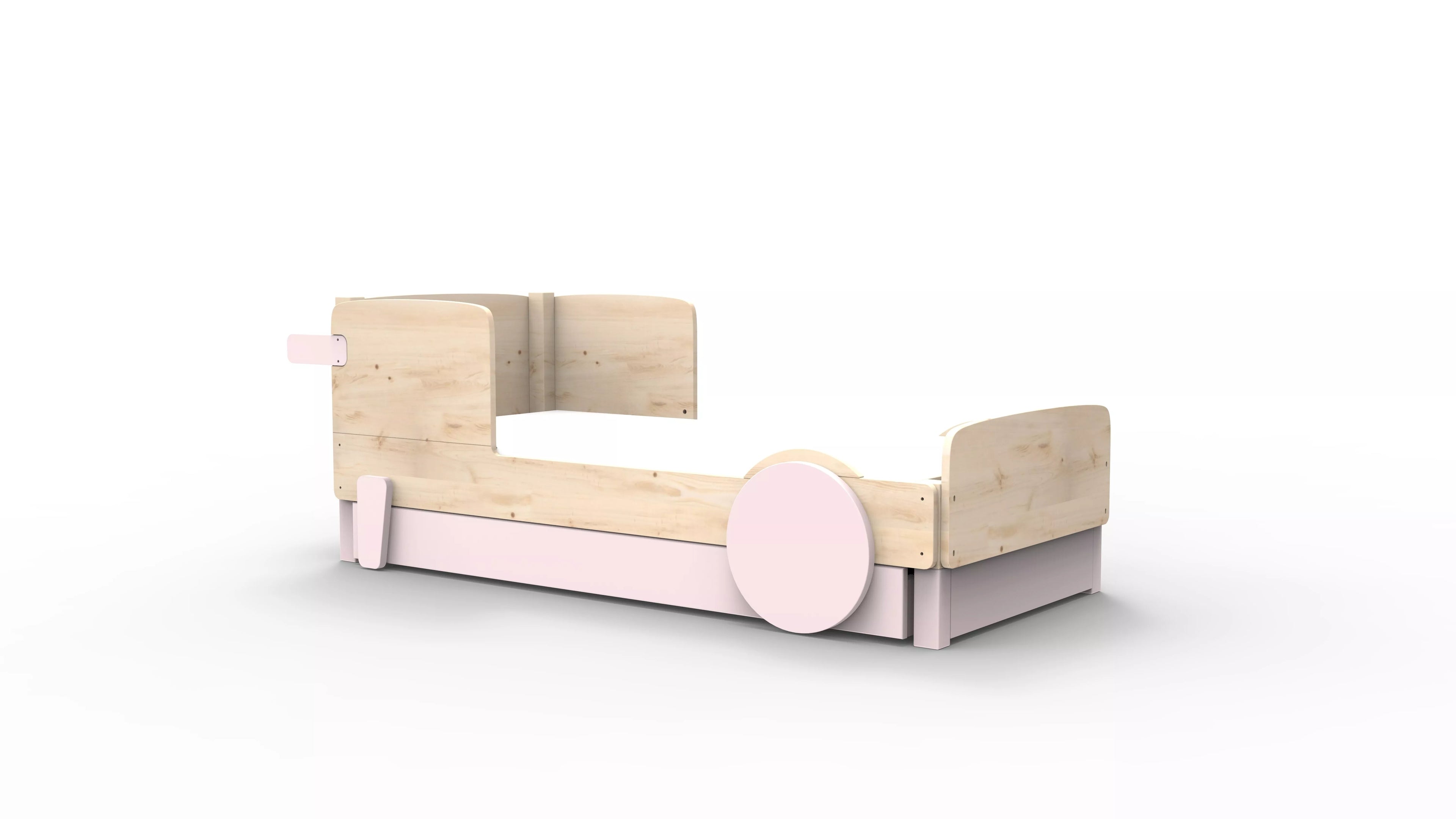 lit montessori simple en bois massif rose poudre avec tiroir