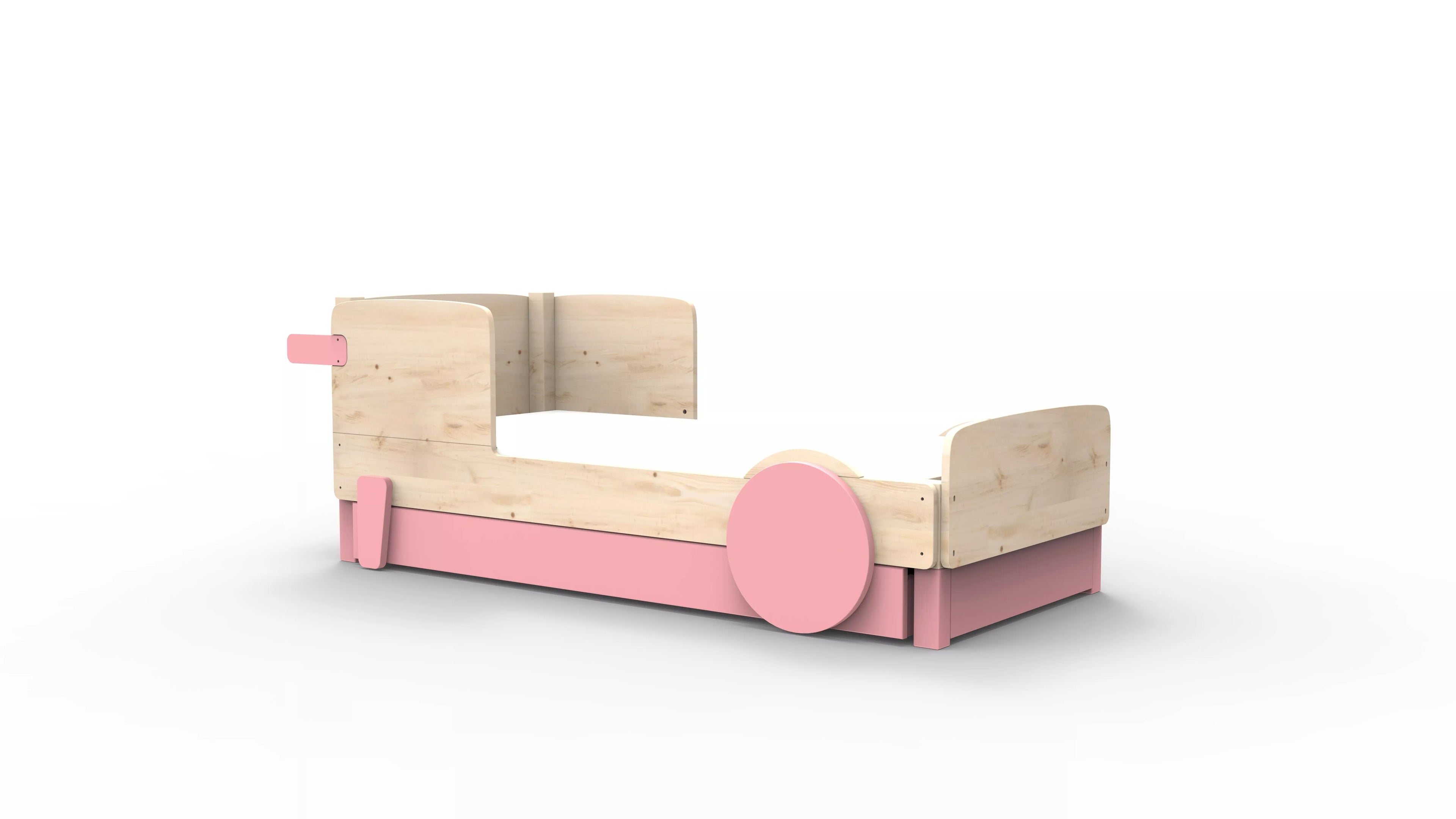 lit montessori simple en bois massif rose tres clair avec tiroir
